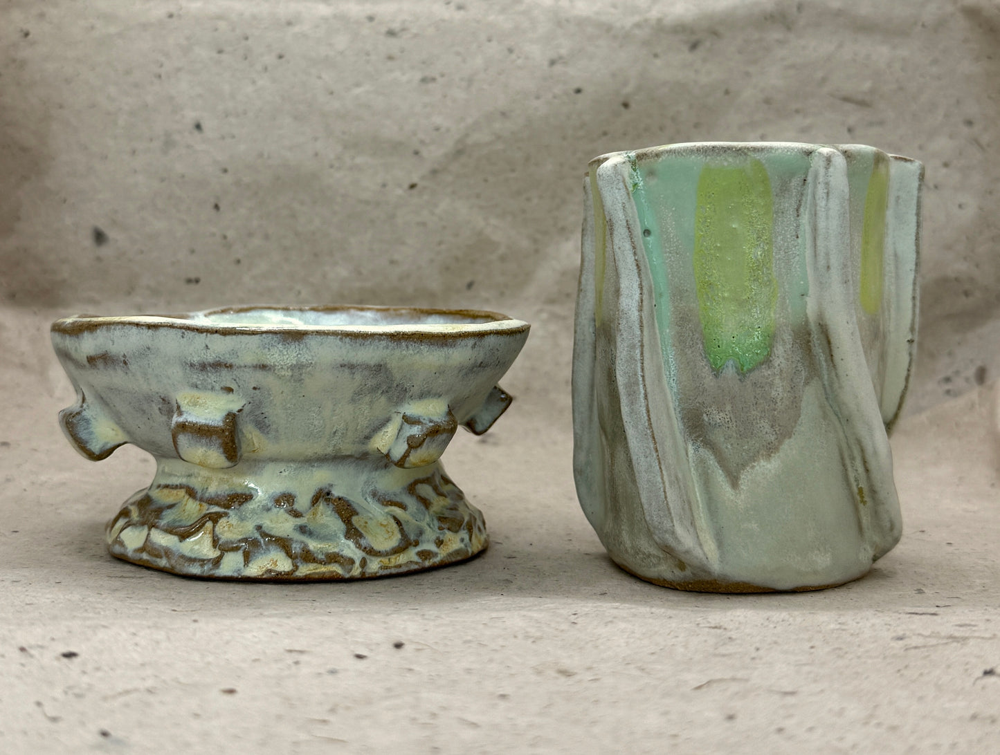 Handmade Ceramic Vessel – Lime Green Accent Pottery, Sculptural Wavy Form, Modern Stoneware Home Décor