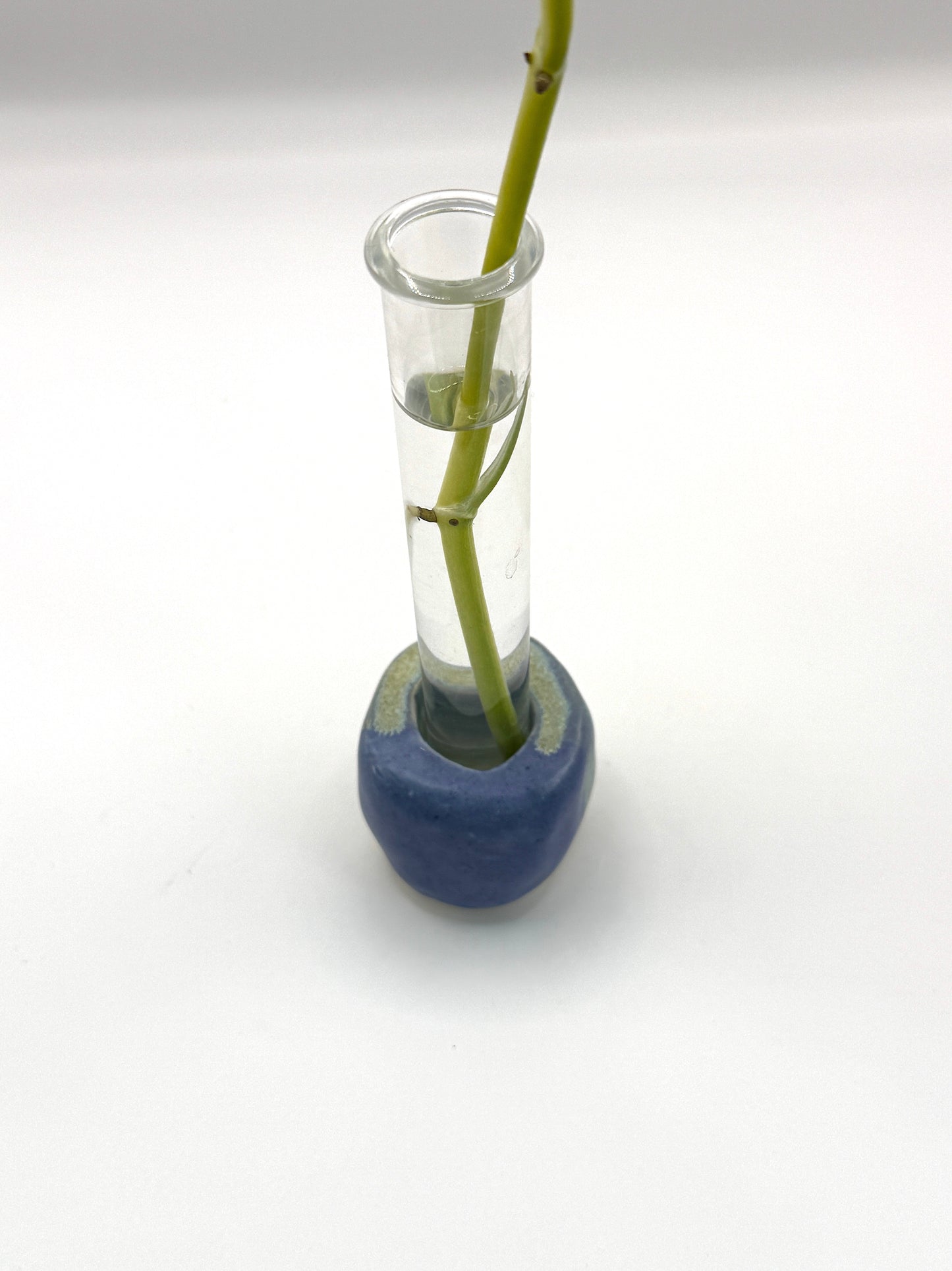 Handmade Ceramic Propagation Station – Minimalist Tube Vase with Blue Green Stoneware Base, Modern Plant Décor
