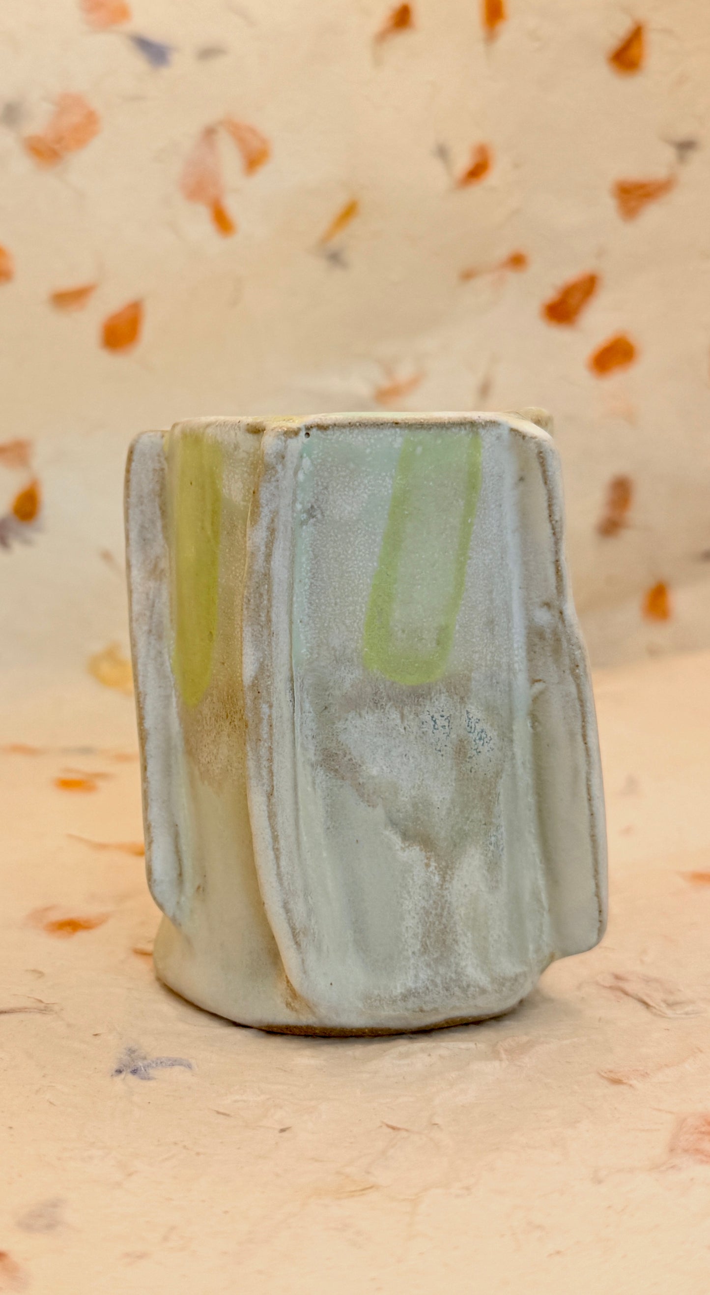 Handmade Ceramic Vessel – Lime Green Accent Pottery, Sculptural Wavy Form, Modern Stoneware Home Décor