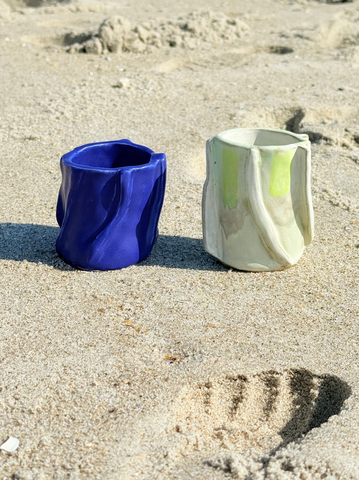 Handmade Ceramic Vessel – Lime Green Accent Pottery, Sculptural Wavy Form, Modern Stoneware Home Décor