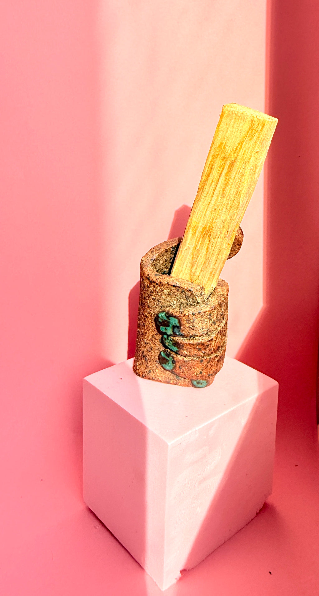 Bunzy handmade ceramic Palo Santo hand holder made from speckled stoneware.