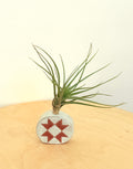 Handbuilt mini stoneware vase with dark pink quilt pattern by Bunzy 
