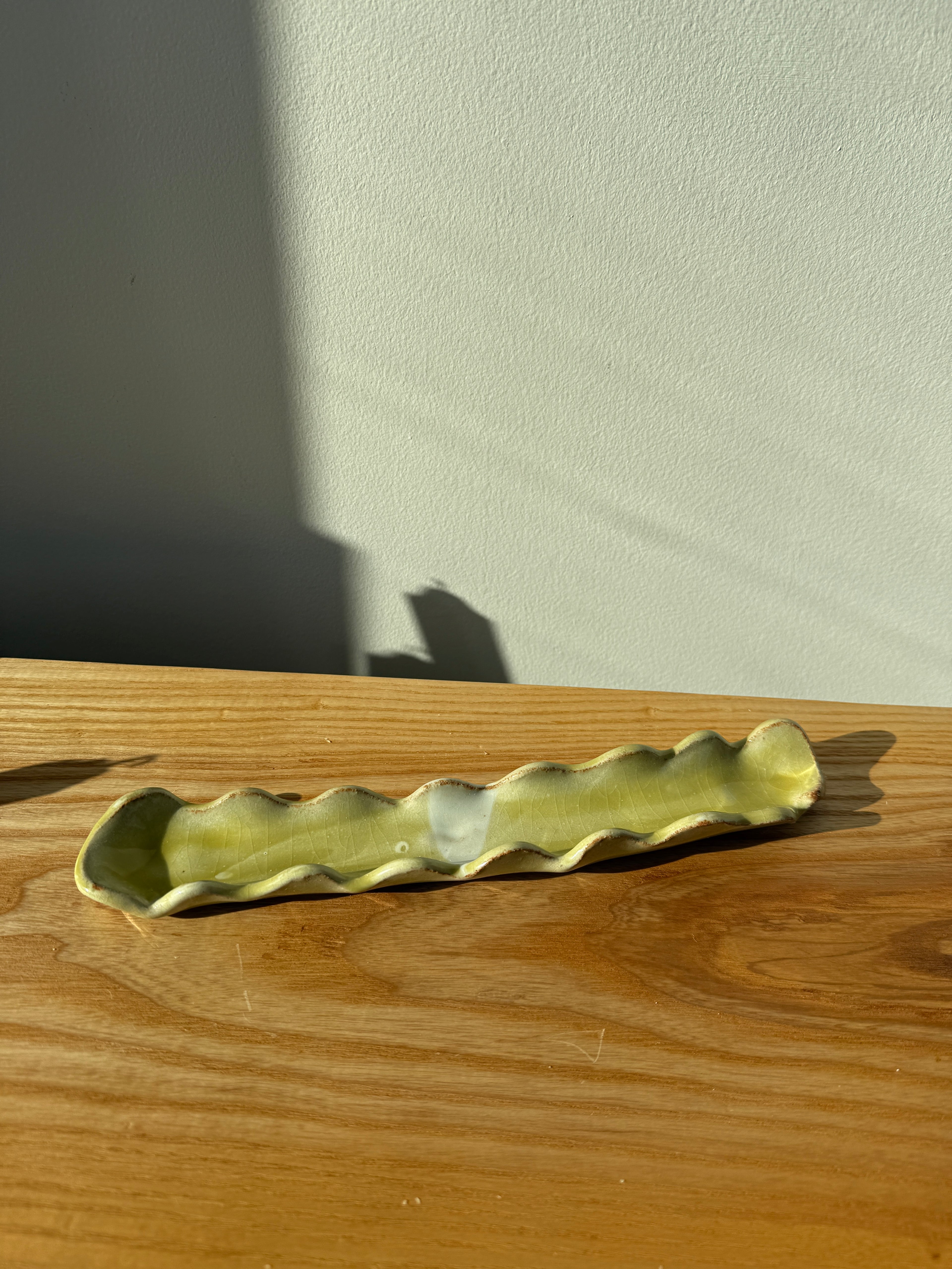 Chartreuse Wavy Ceramic Tray — Handbuilt Stoneware