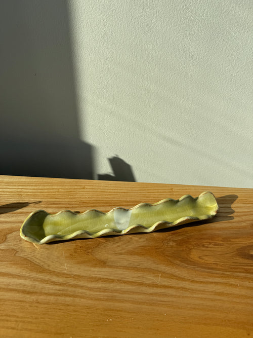 Chartreuse Wavy Ceramic Tray — Handbuilt Stoneware