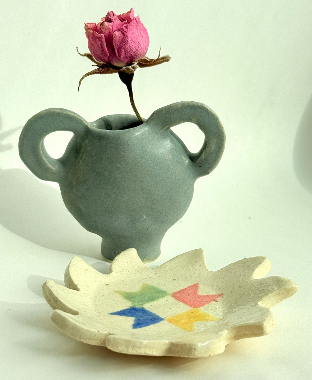 Unique handmade ceramic mini vase in sea blue glaze