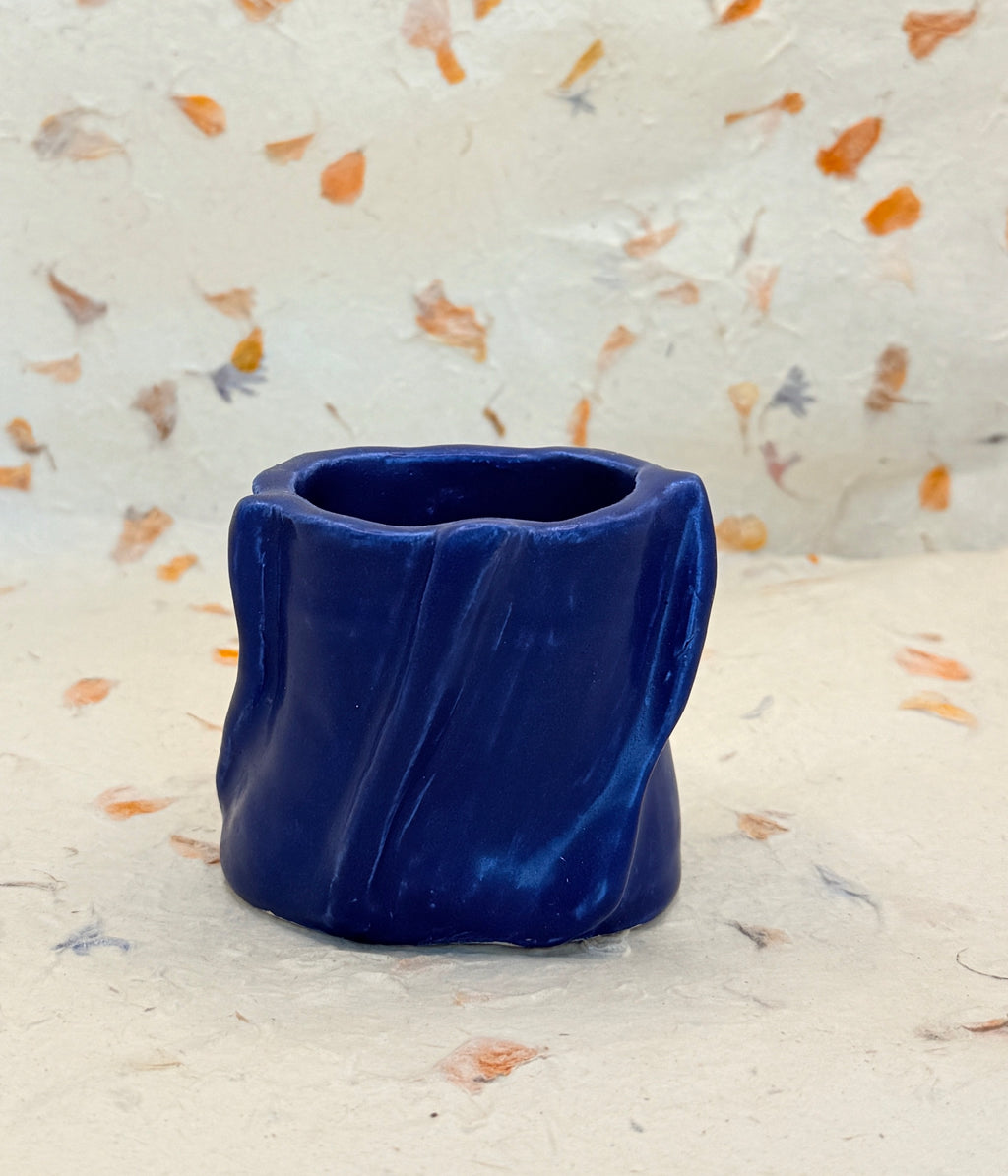 Indigo Blue Ceramic Vessel – Handmade Pottery Cup