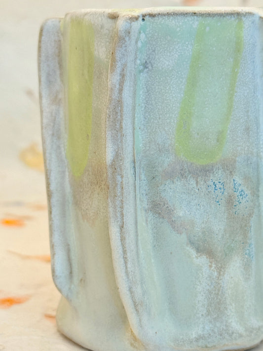Handmade Ceramic Vessel – Lime Green Accent Pottery, Sculptural Wavy Form, Modern Stoneware Home Décor