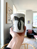 White & Black Brushstroke Ceramic Tumbler — Handbuilt Stoneware, 14.5 oz