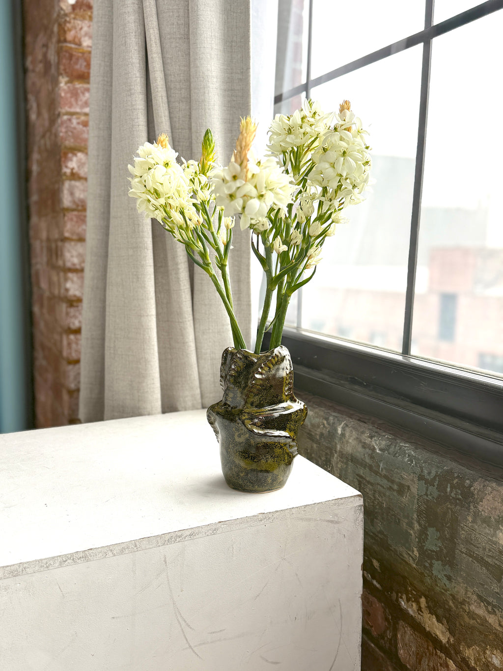 Black and Gold Sculptural Ceramic Vase — Large Handbuilt Stoneware Statement Piece