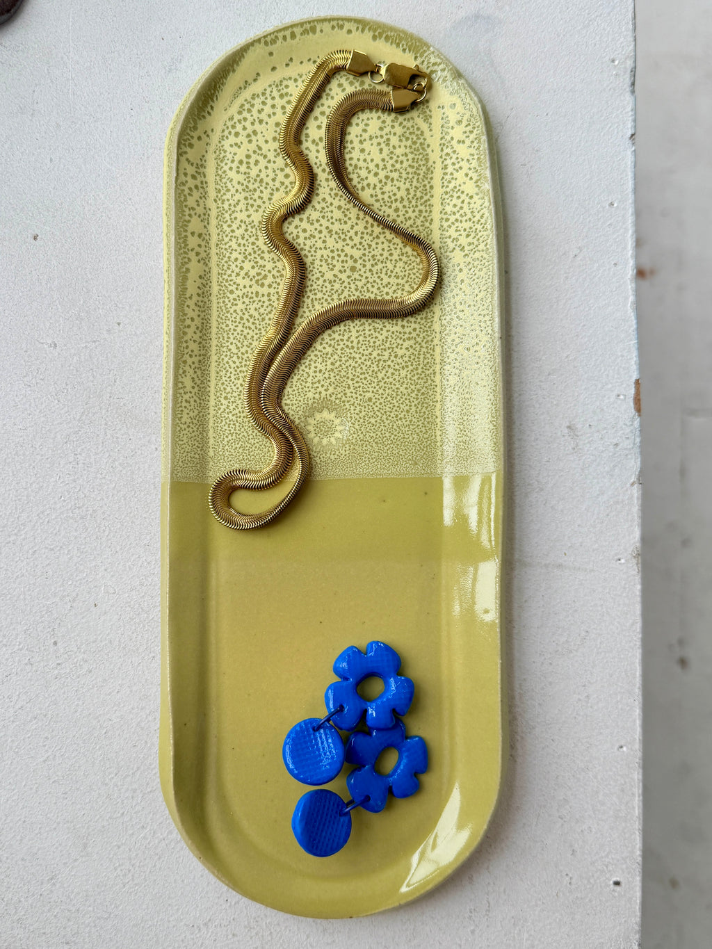 Yellow Green Ceramic Tray – Handmade Stoneware Dish – Organic Pottery Jewelry Tray