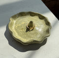 Chartreuse Speckled Ceramic Ring Holder — Handbuilt Stoneware with Scalloped Rim