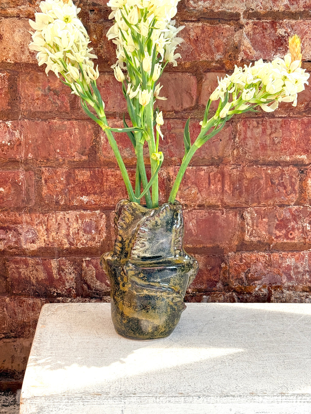 Black and Gold Sculptural Ceramic Vase — Large Handbuilt Stoneware Statement Piece
