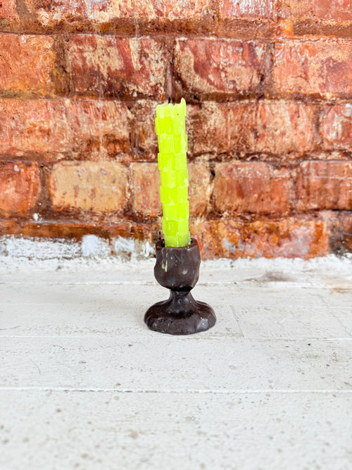 Brown & Green / Brown Ceramic Taper Candle Holder — Handbuilt Stoneware, Two Sizes