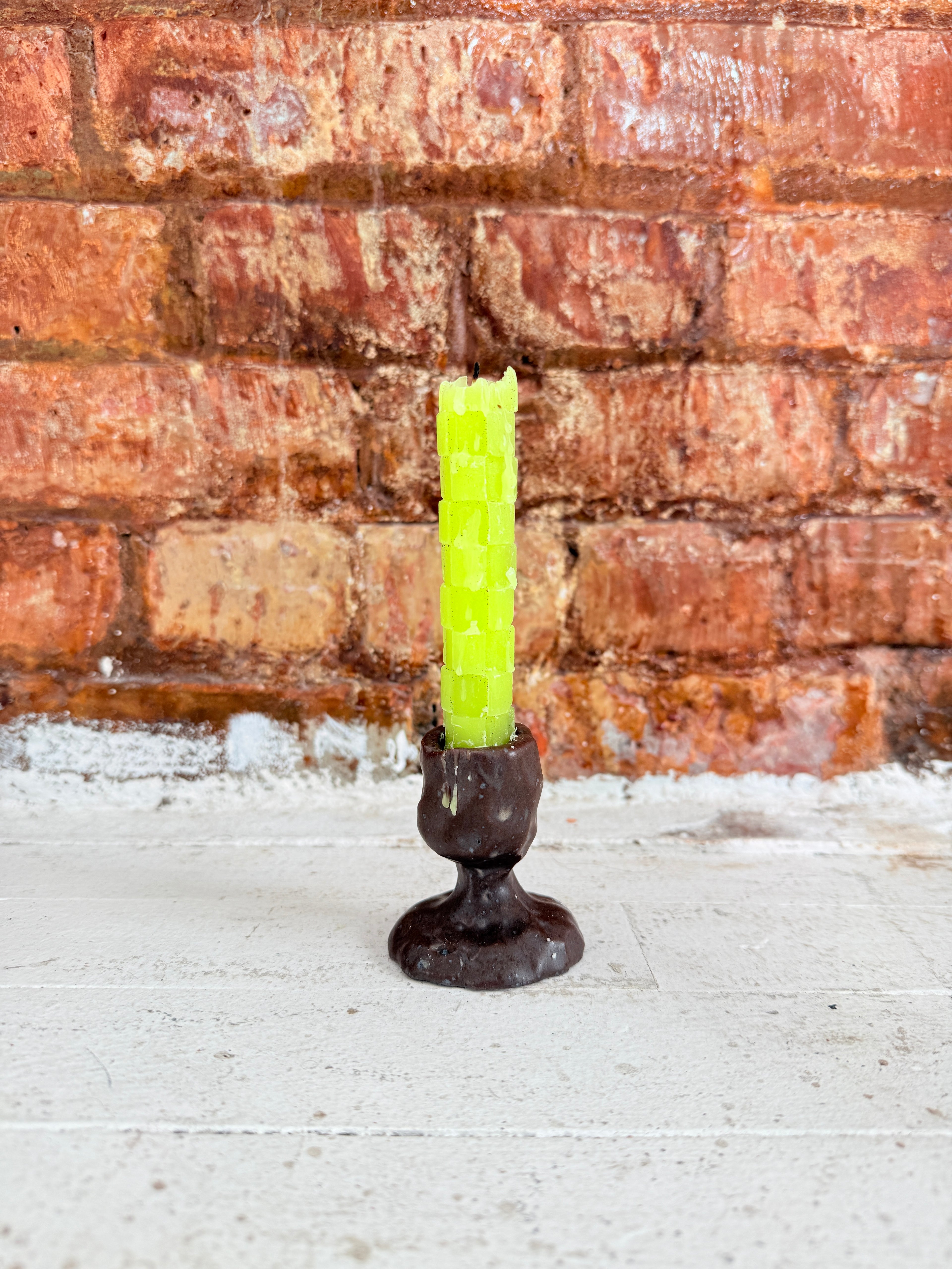 Brown & Green / Brown Ceramic Taper Candle Holder — Handbuilt Stoneware, Two Sizes