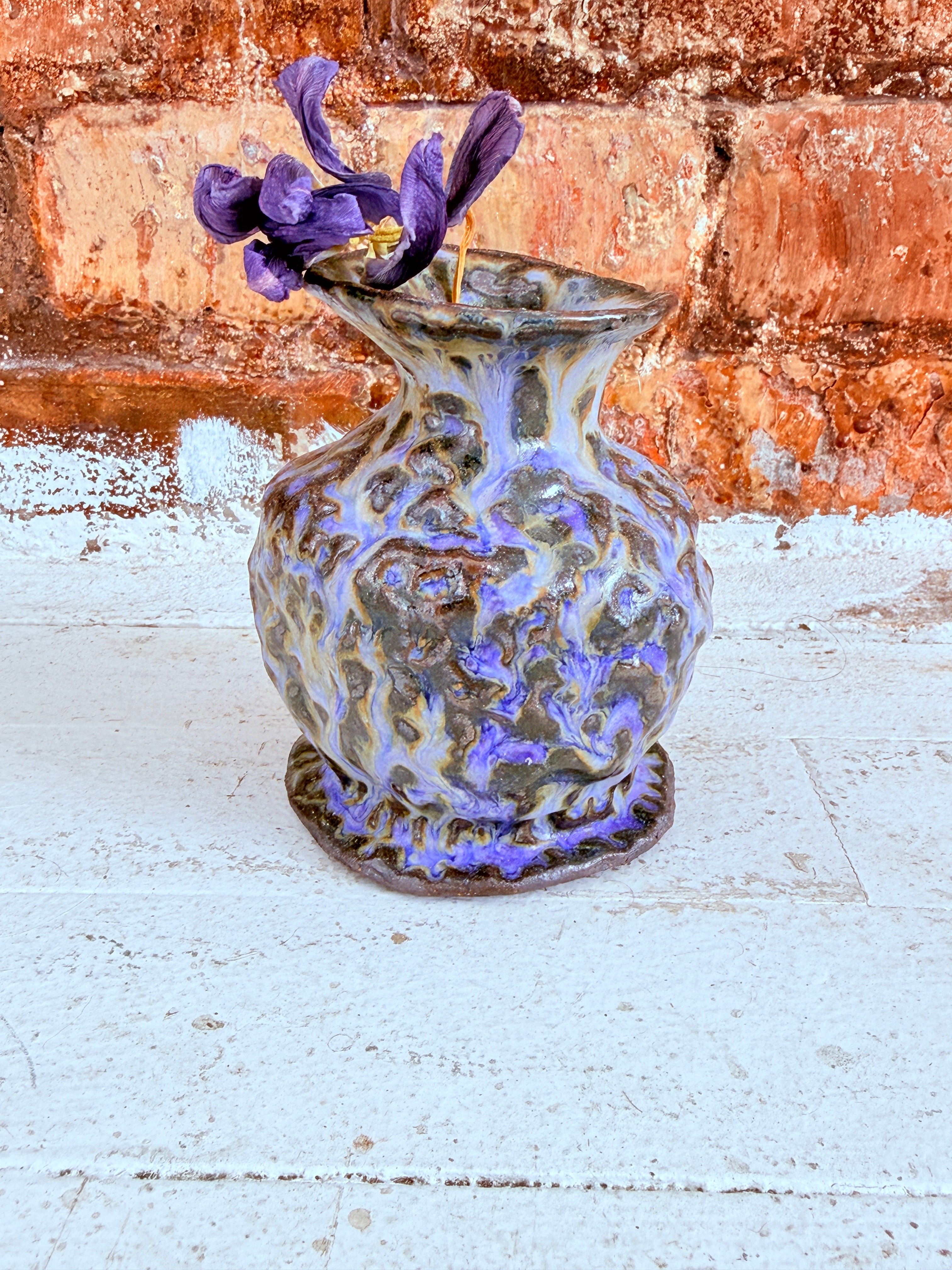 Purple & Brown Lava Glaze Ceramic Vase — Handbuilt Stoneware, Two Forms