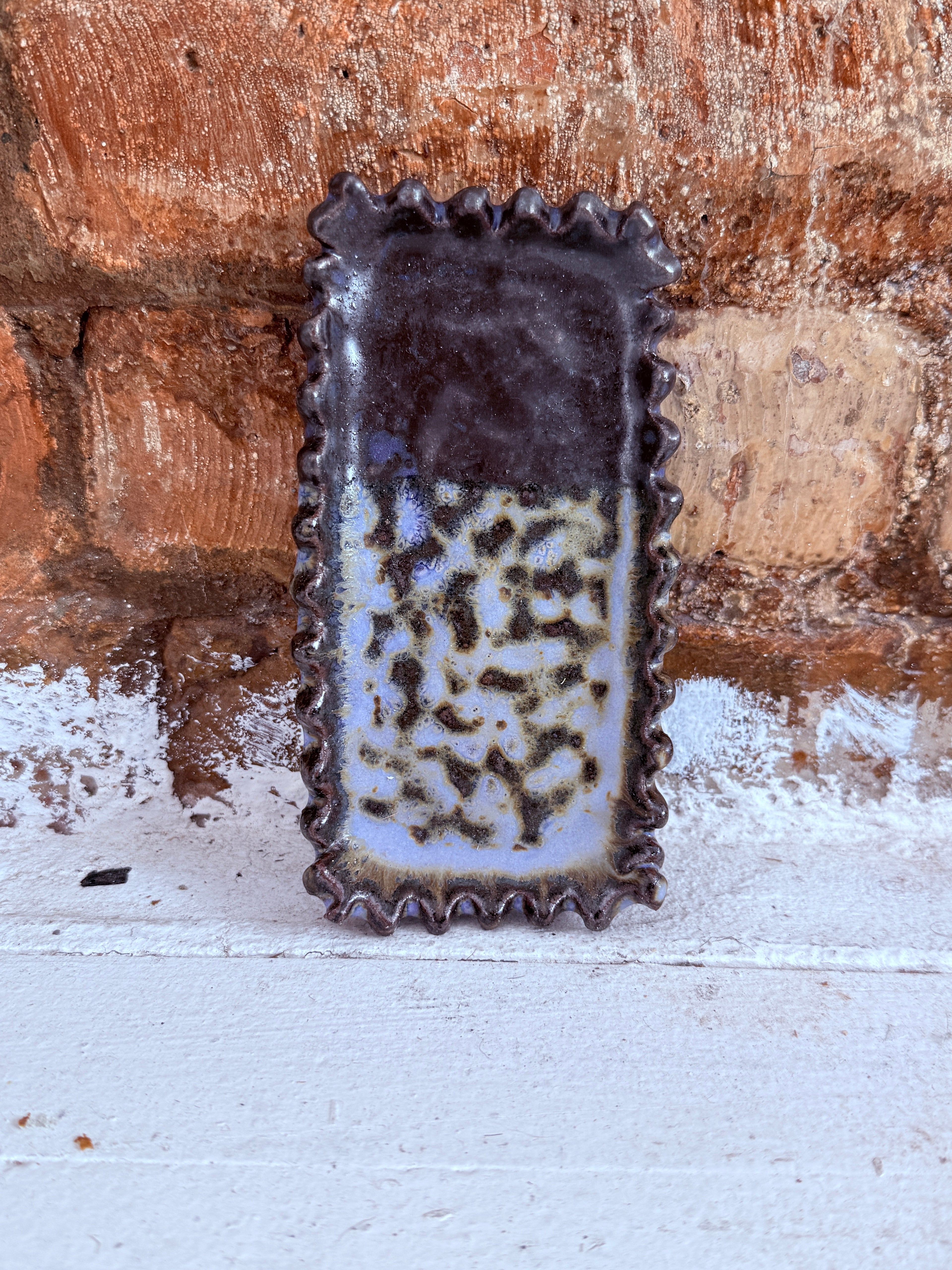 Metallic & Purple Ceramic Trinket Tray — Handbuilt Stoneware with Spiked Rim