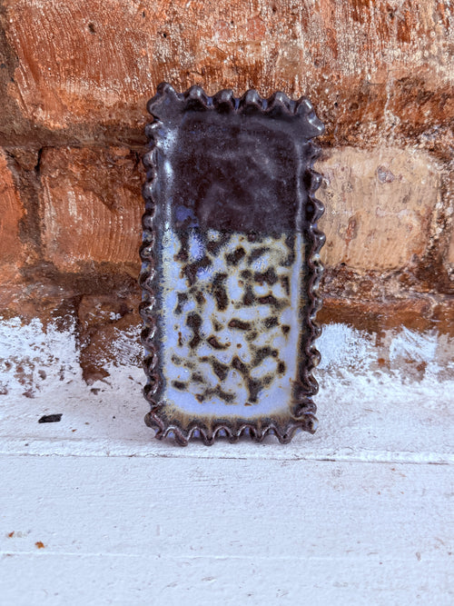 Metallic & Purple Ceramic Trinket Tray — Handbuilt Stoneware with Spiked Rim