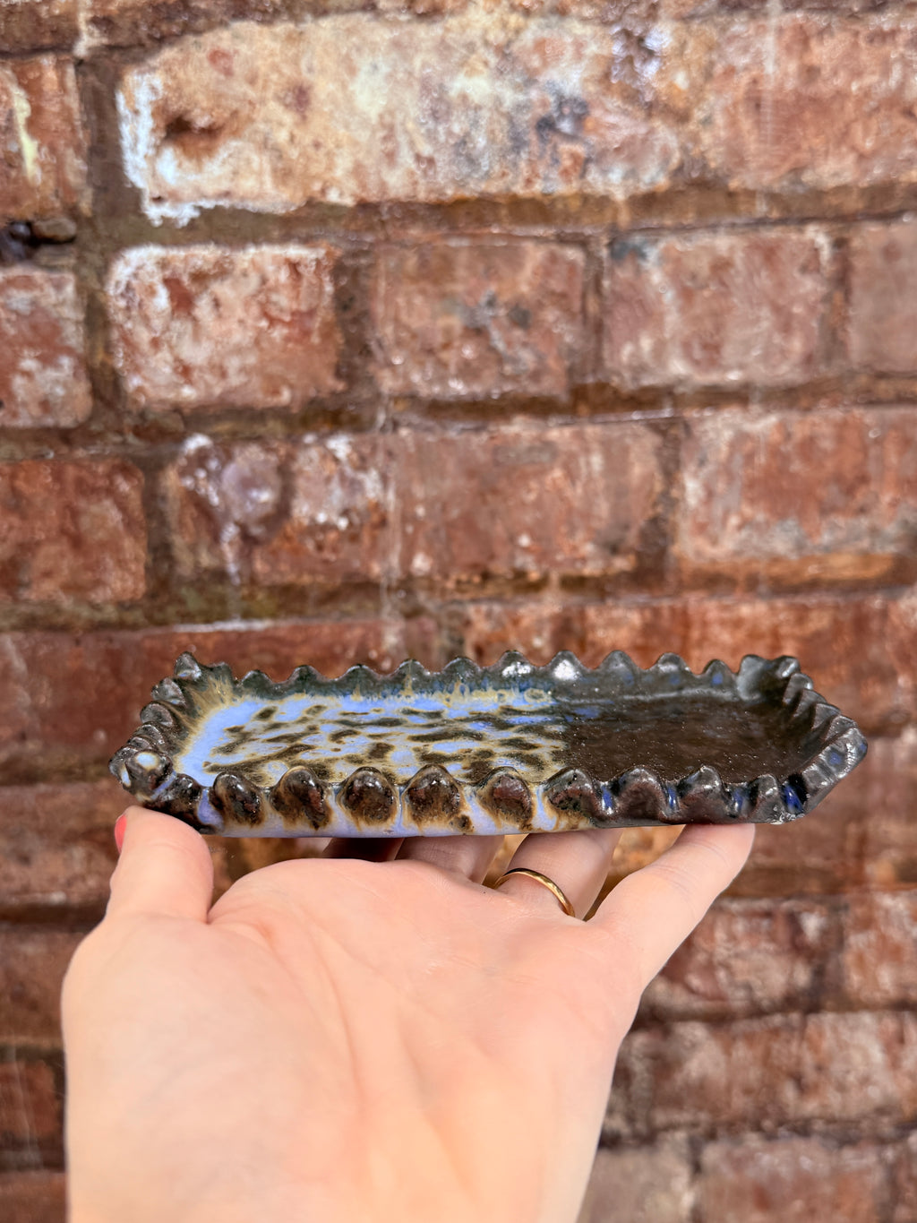 Metallic & Purple Ceramic Trinket Tray — Handbuilt Stoneware with Spiked Rim