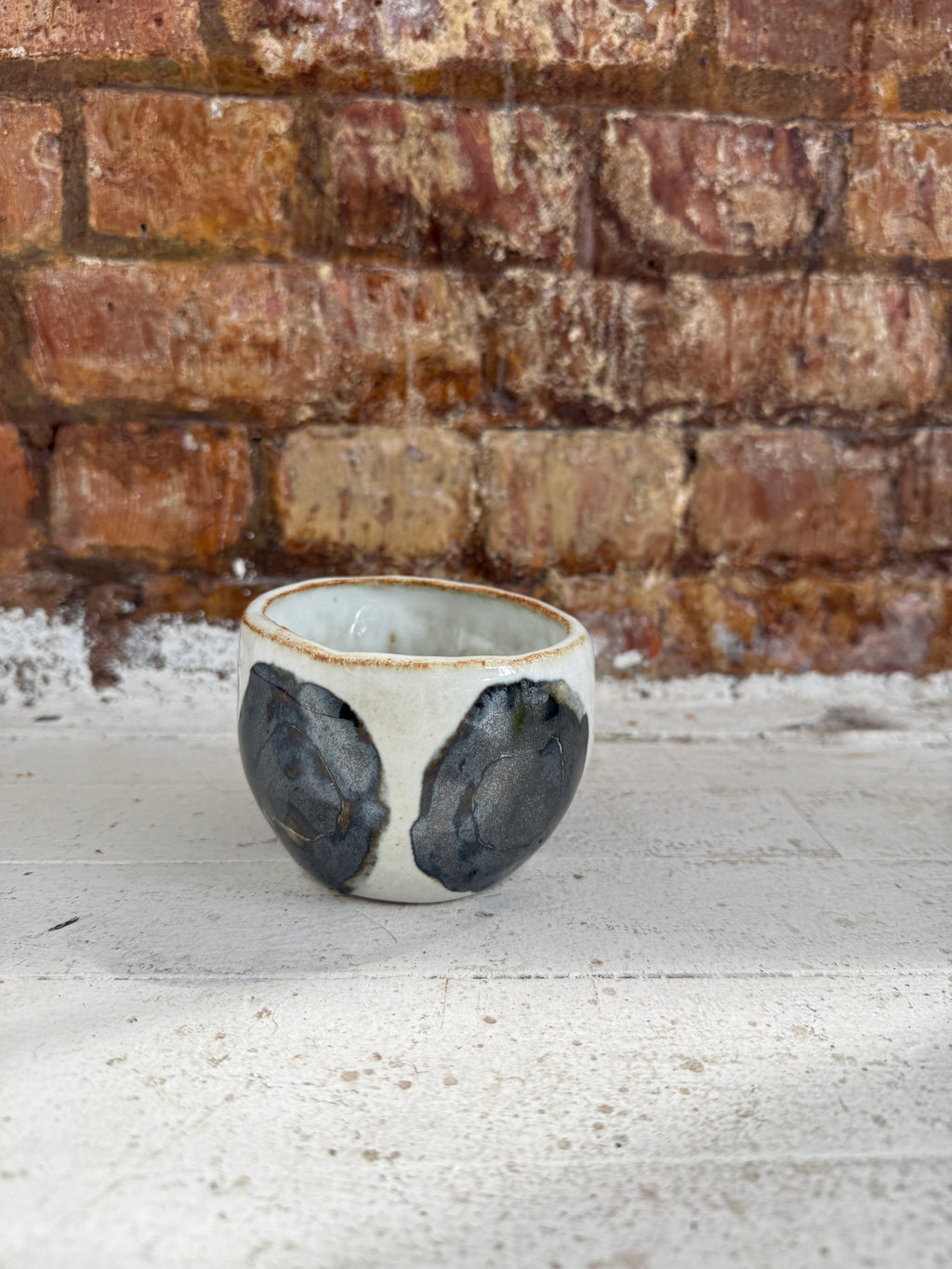 White & Black Ink Ceramic Latte Cup — Handbuilt Stoneware, Two Styles