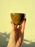 Earthy Green & Amber Ceramic Tea Cup — Handbuilt Stoneware, Two Sizes