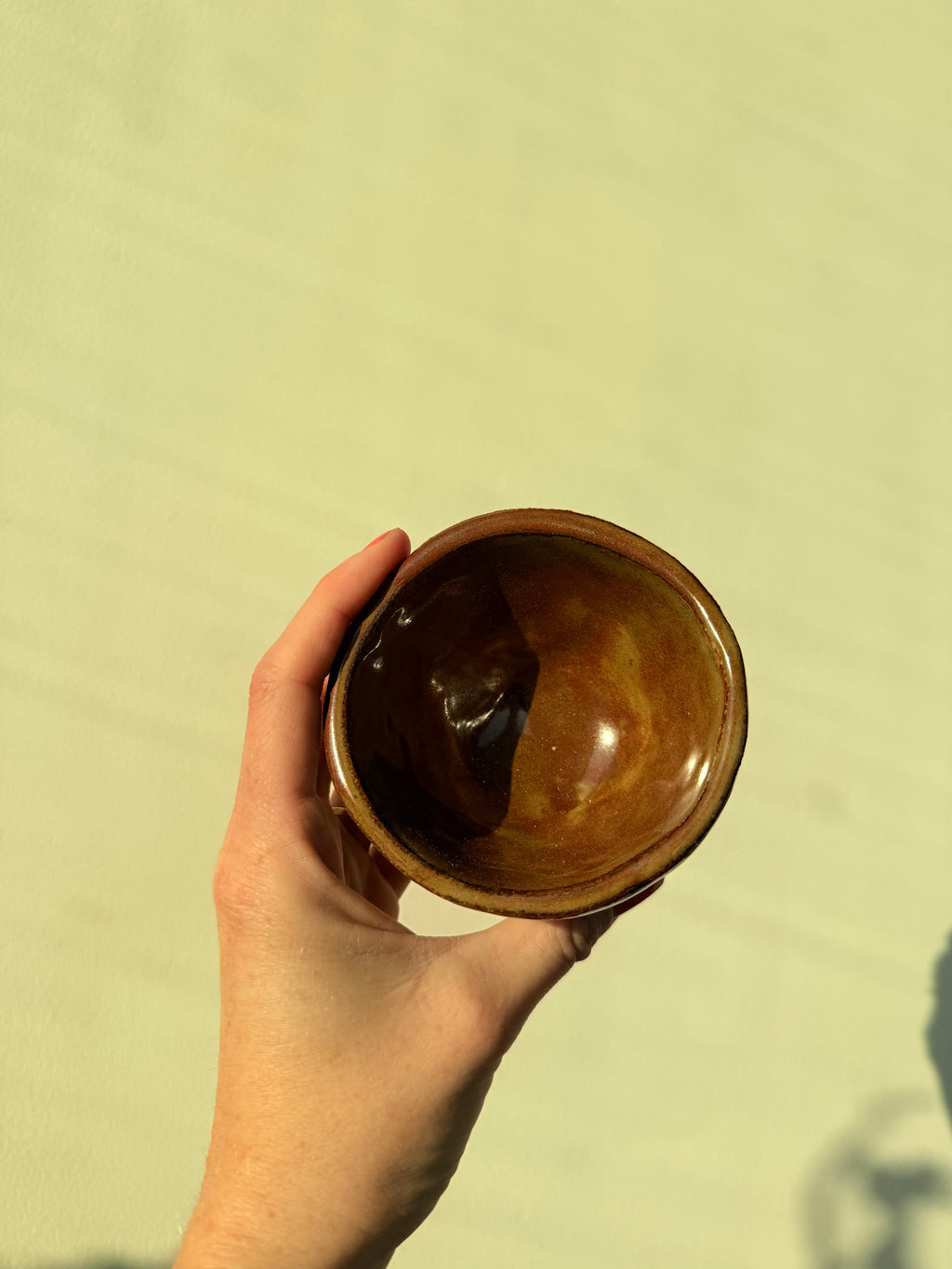 Earthy Green & Amber Ceramic Tea Cup — Handbuilt Stoneware, Two Sizes