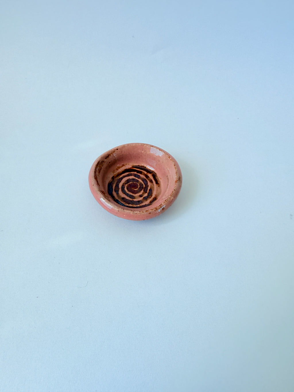 Pink Ceramic Mini Dish — Handbuilt Stoneware, Incense Holder or Swirl Trinket