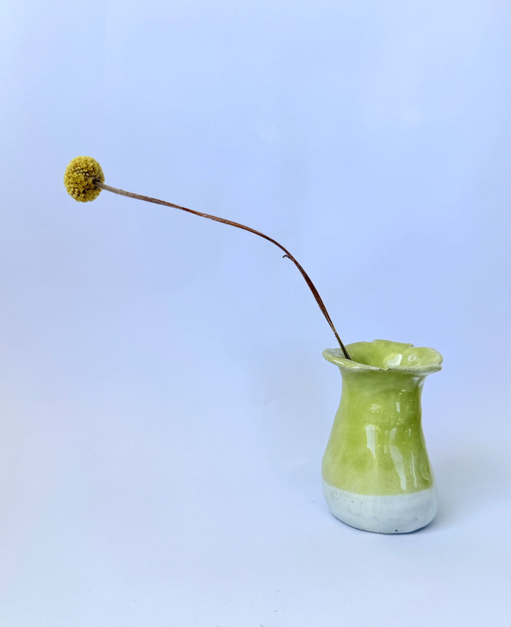 Chartreuse & White Ceramic Bud Vase — Handbuilt Stoneware with Flared Rim