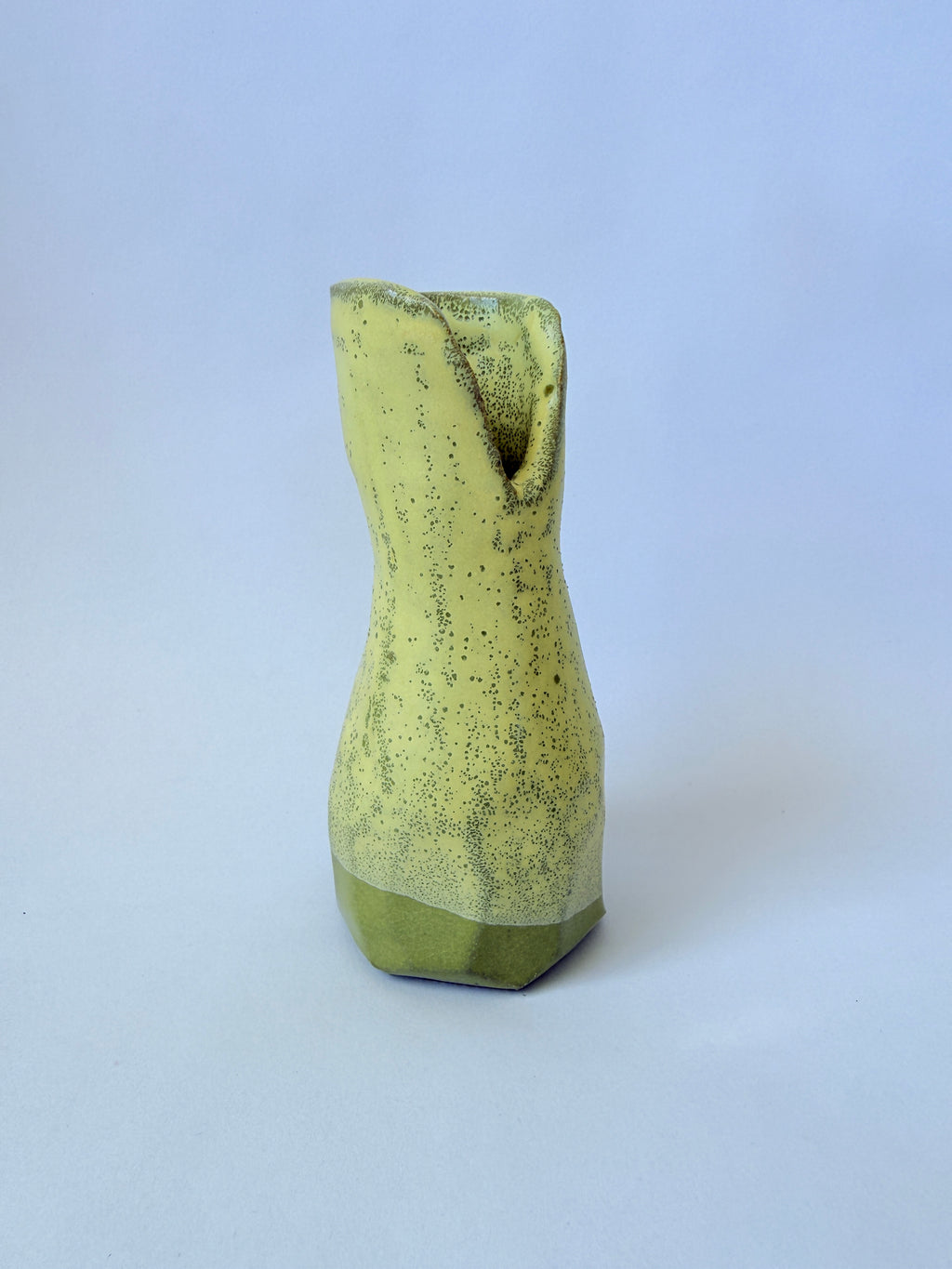 Speckled Green Ceramic V-Neck Vase — Handbuilt Stoneware Bud Vase