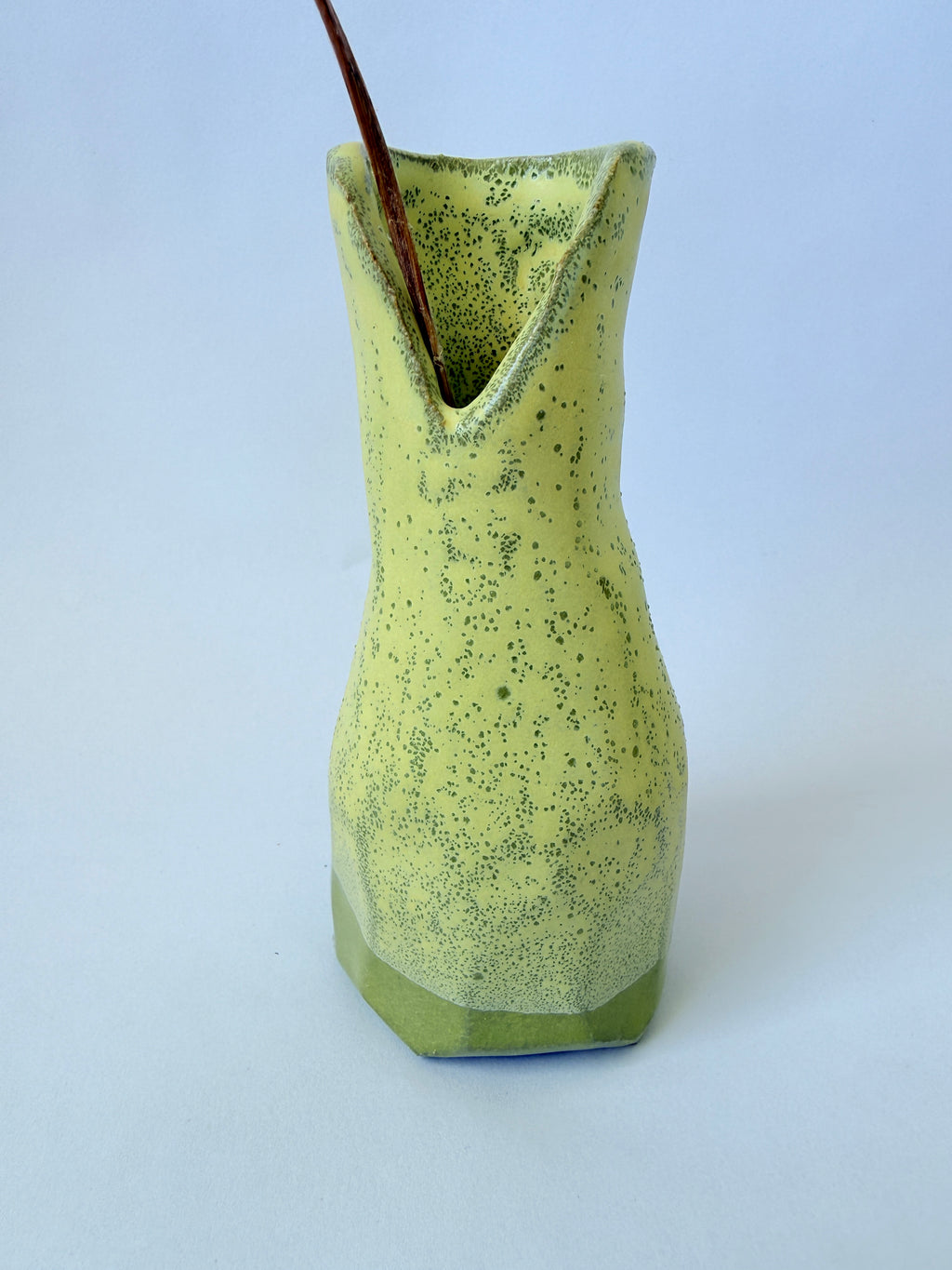 Speckled Green Ceramic V-Neck Vase — Handbuilt Stoneware Bud Vase