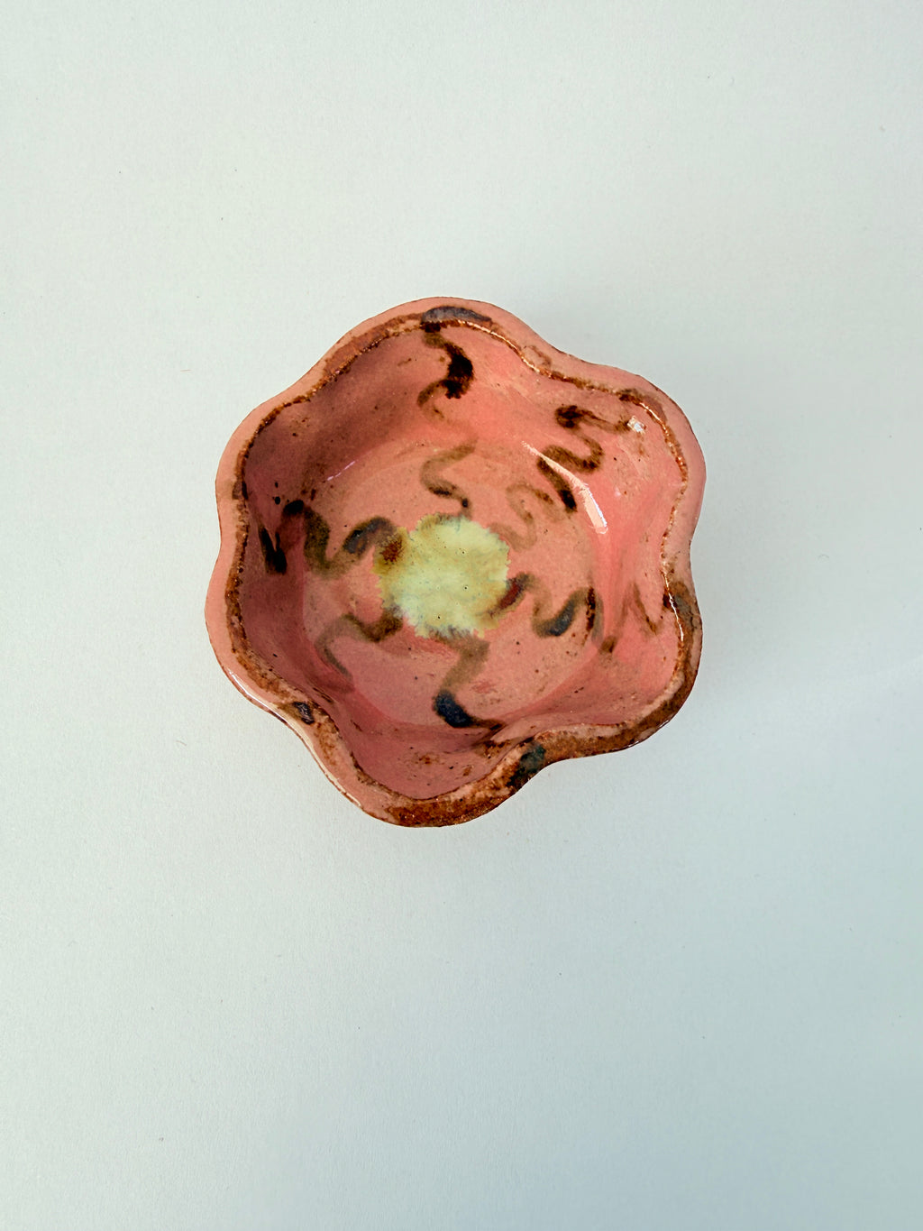 Pink Petal Ceramic Trinket Dish — Handbuilt Stoneware, Swirl or Floral Pattern