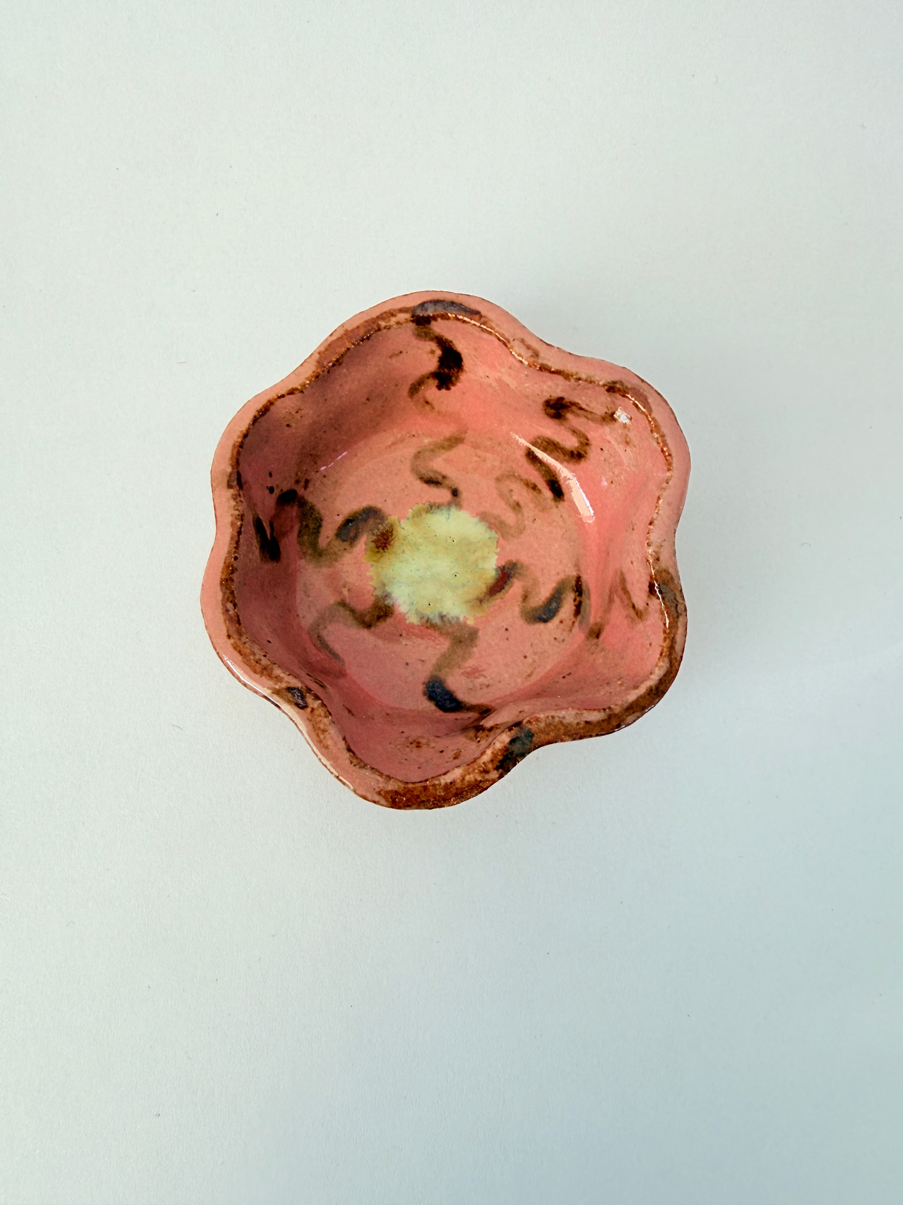 Pink Petal Ceramic Trinket Dish — Handbuilt Stoneware, Swirl or Floral Pattern