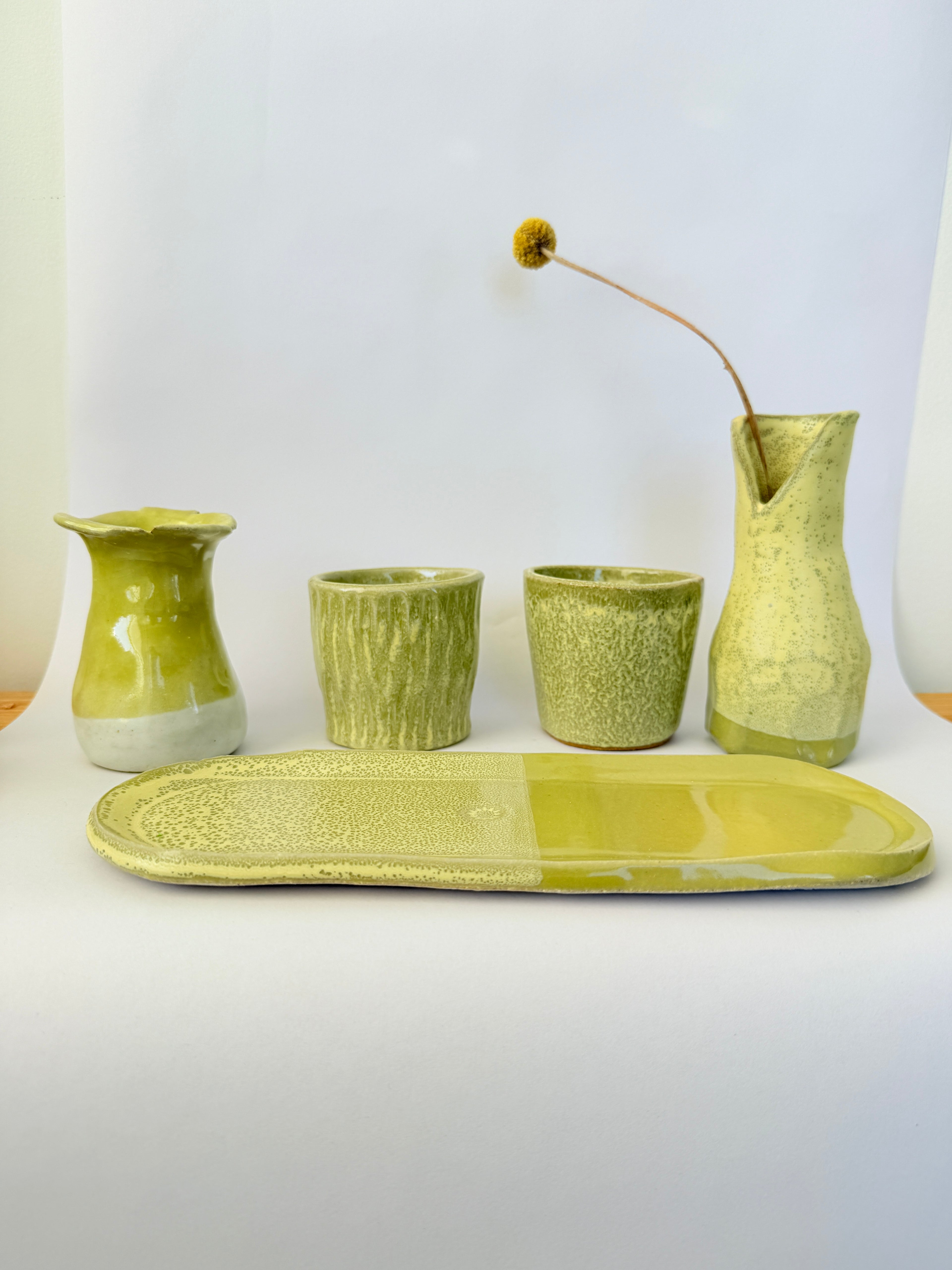 Speckled Green Ceramic V-Neck Vase — Handbuilt Stoneware Bud Vase
