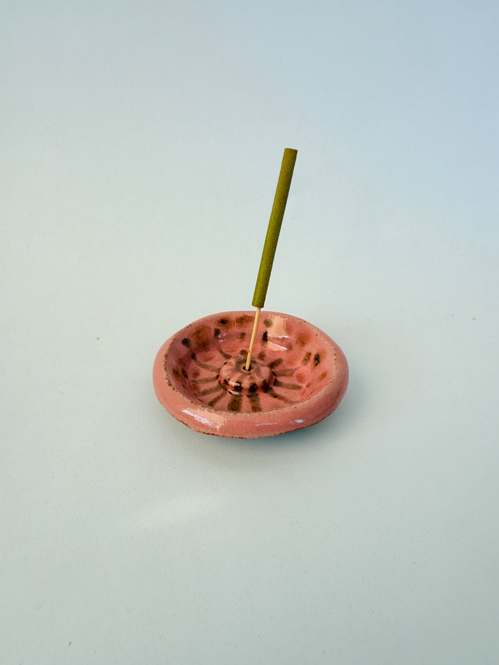 Pink Ceramic Mini Dish — Handbuilt Stoneware, Incense Holder or Swirl Trinket