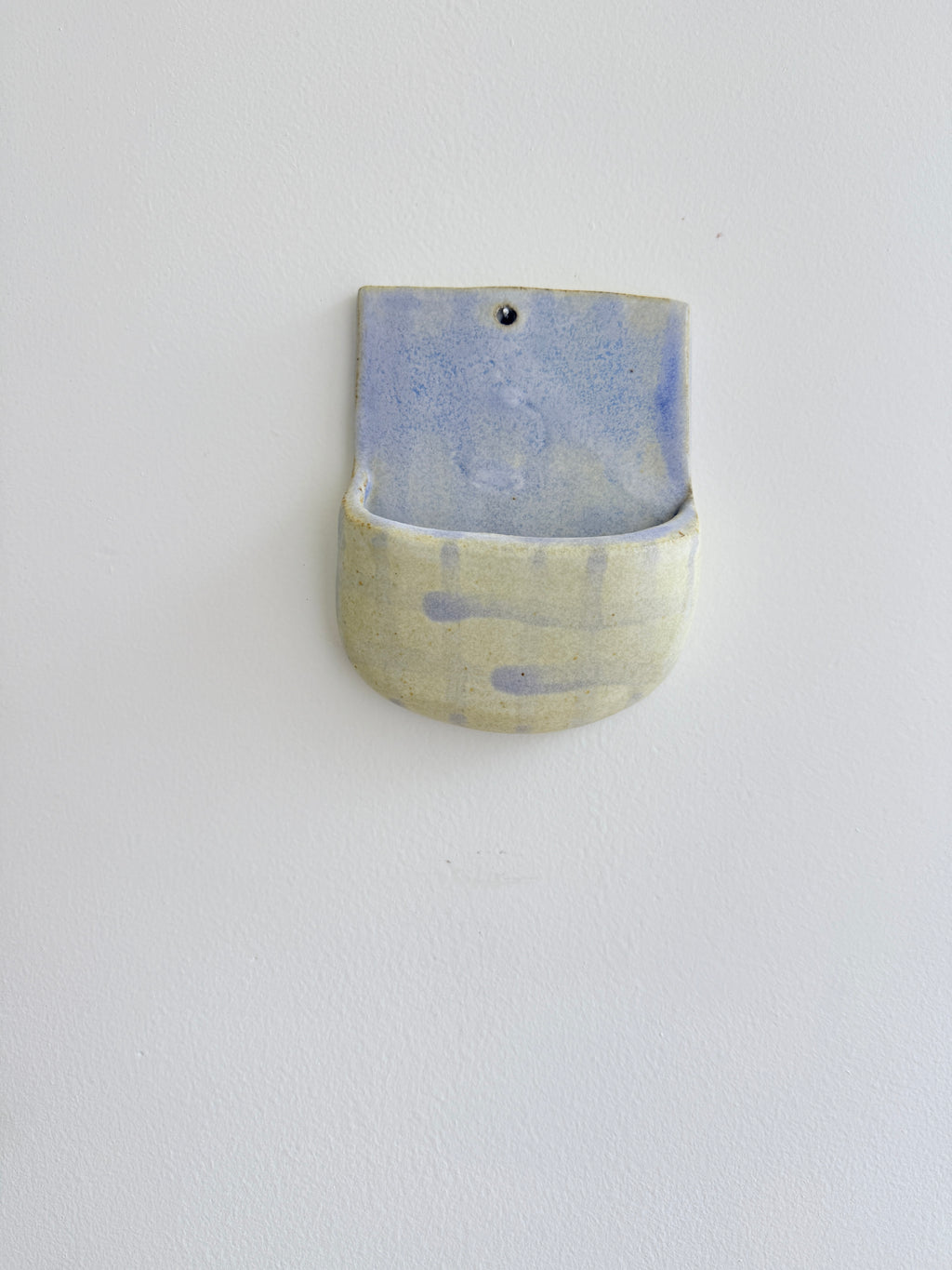 Blue & Cream Ceramic Wall Pocket — Handbuilt Stoneware Hanging Planter or Organizer