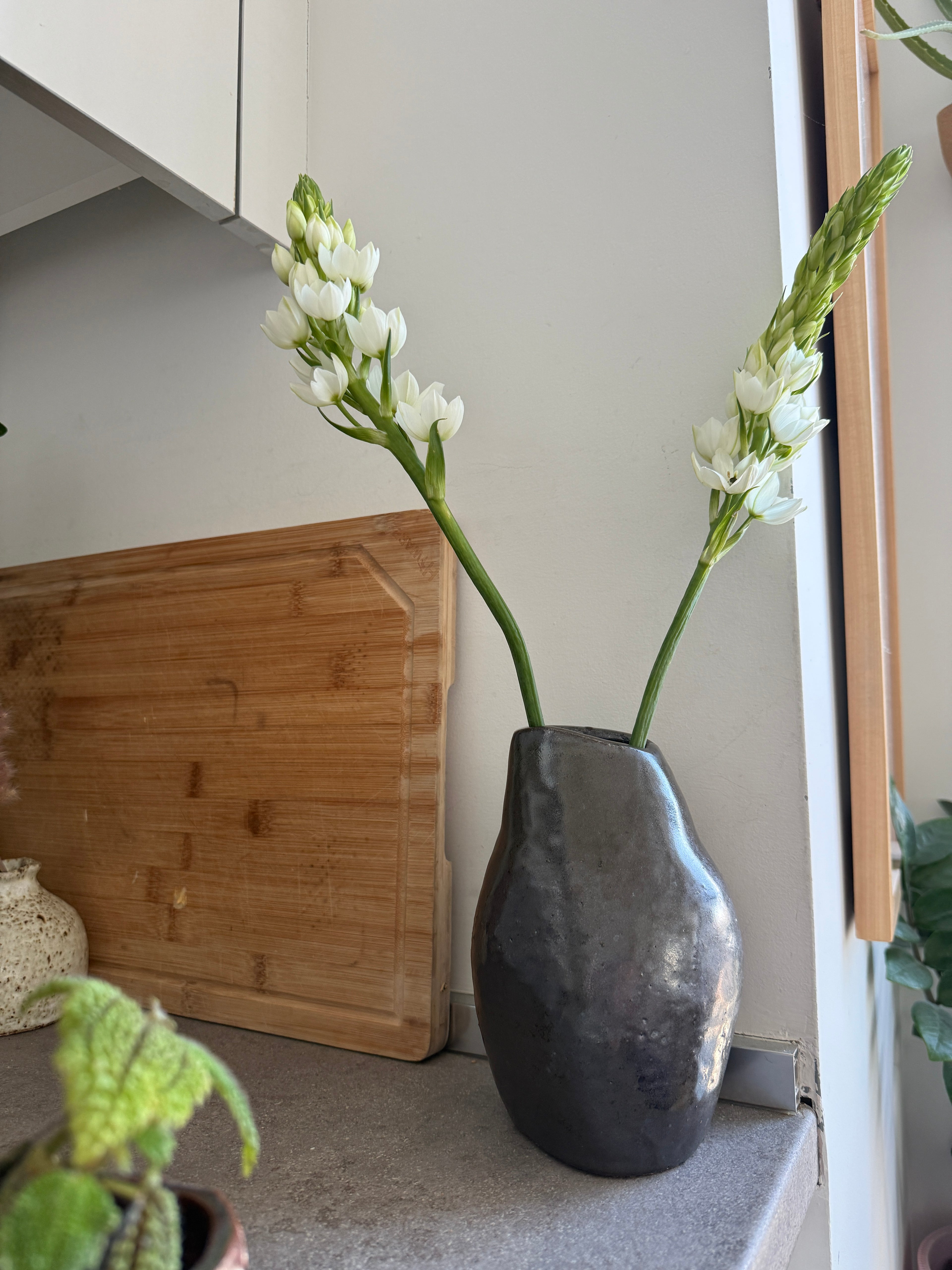 Graphite Metallic Ceramic Vase — Large Handbuilt Stoneware Statement Piece