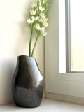 Graphite Metallic Ceramic Vase — Large Handbuilt Stoneware Statement Piece