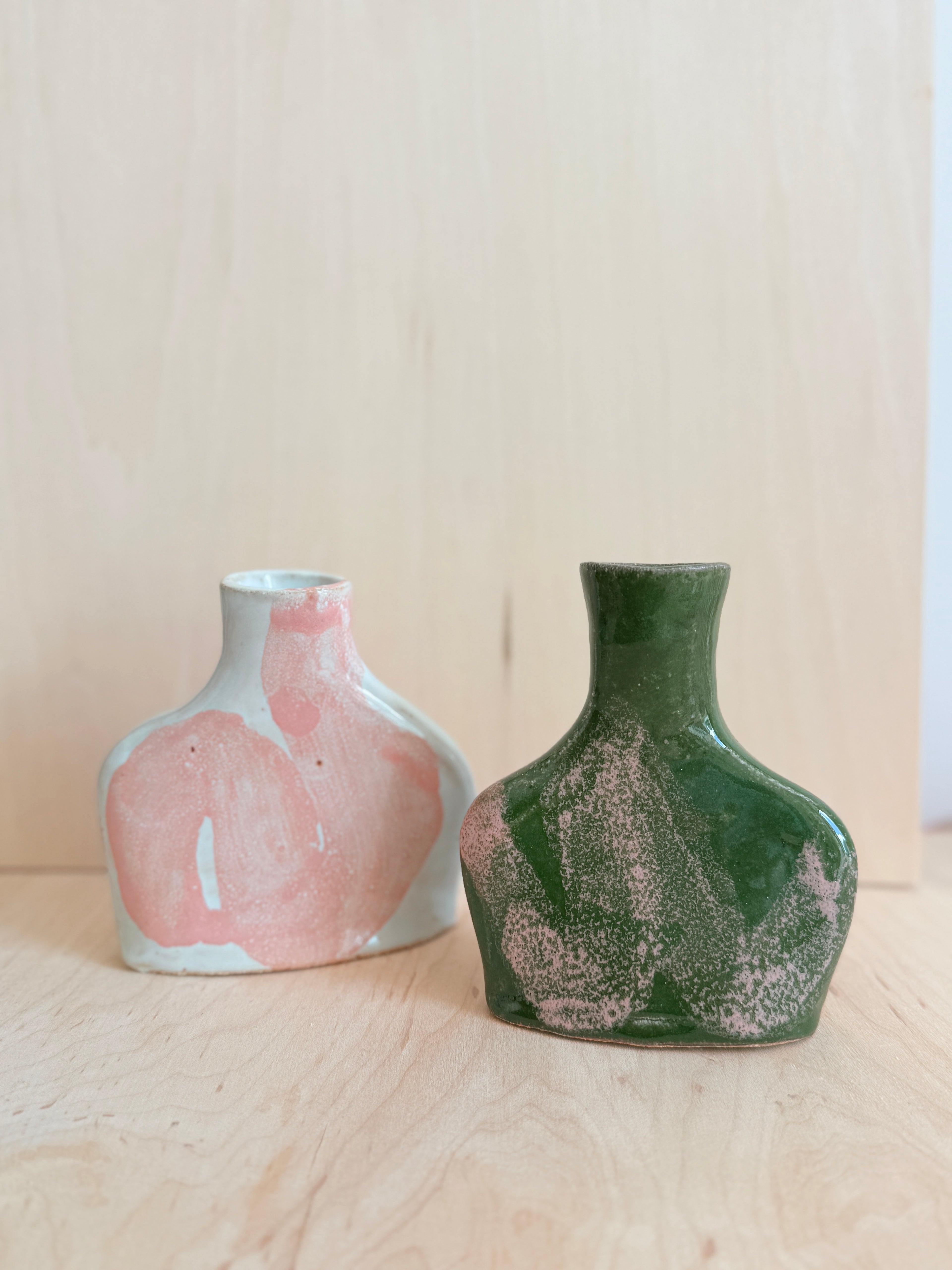 White & Pink / Green & Pink Ceramic Bud Vase — Handbuilt Stoneware