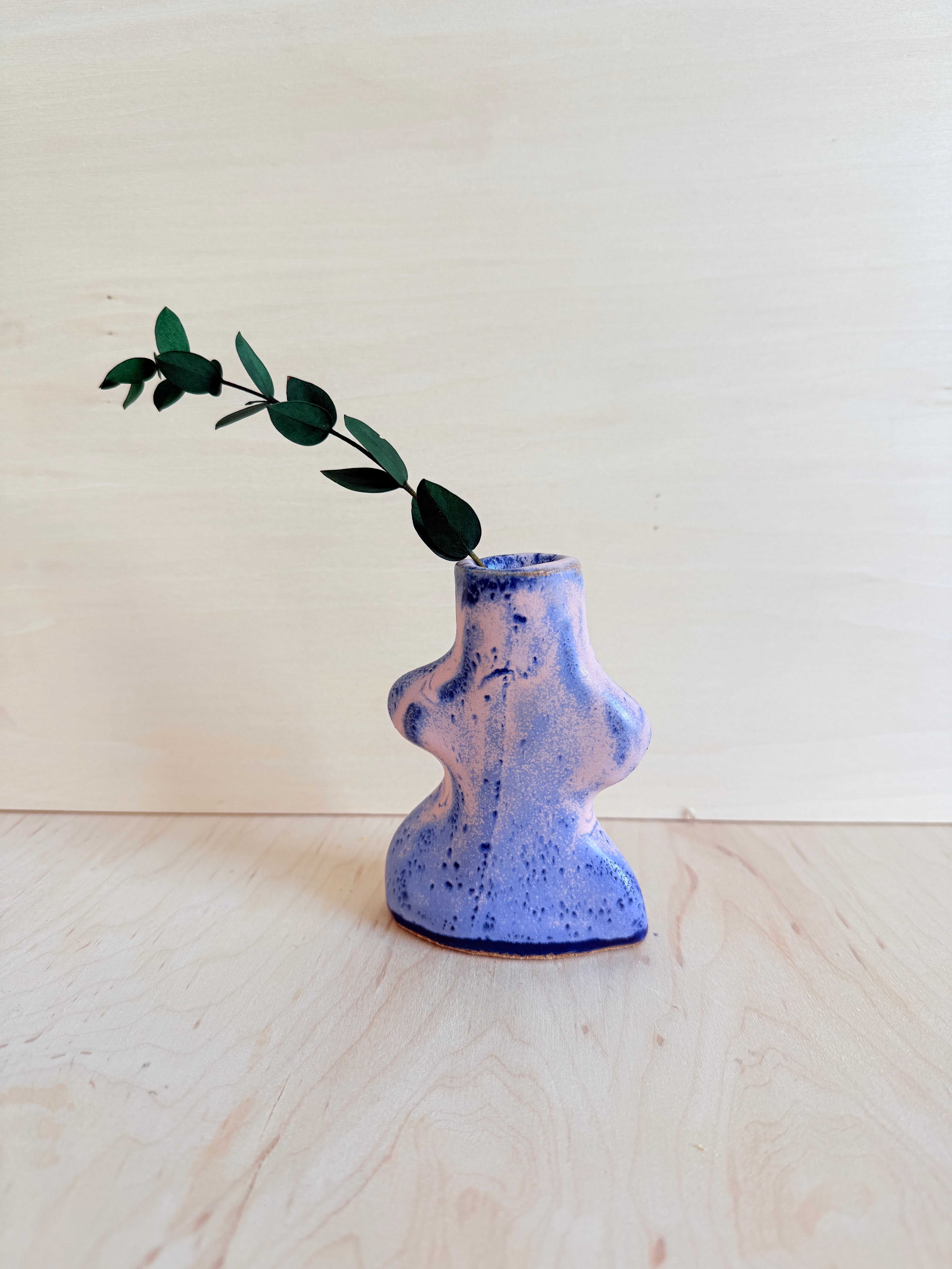 Wavy Body Ceramic Vessel — Handbuilt Stoneware, Lavender,Blue & Pink or Lime