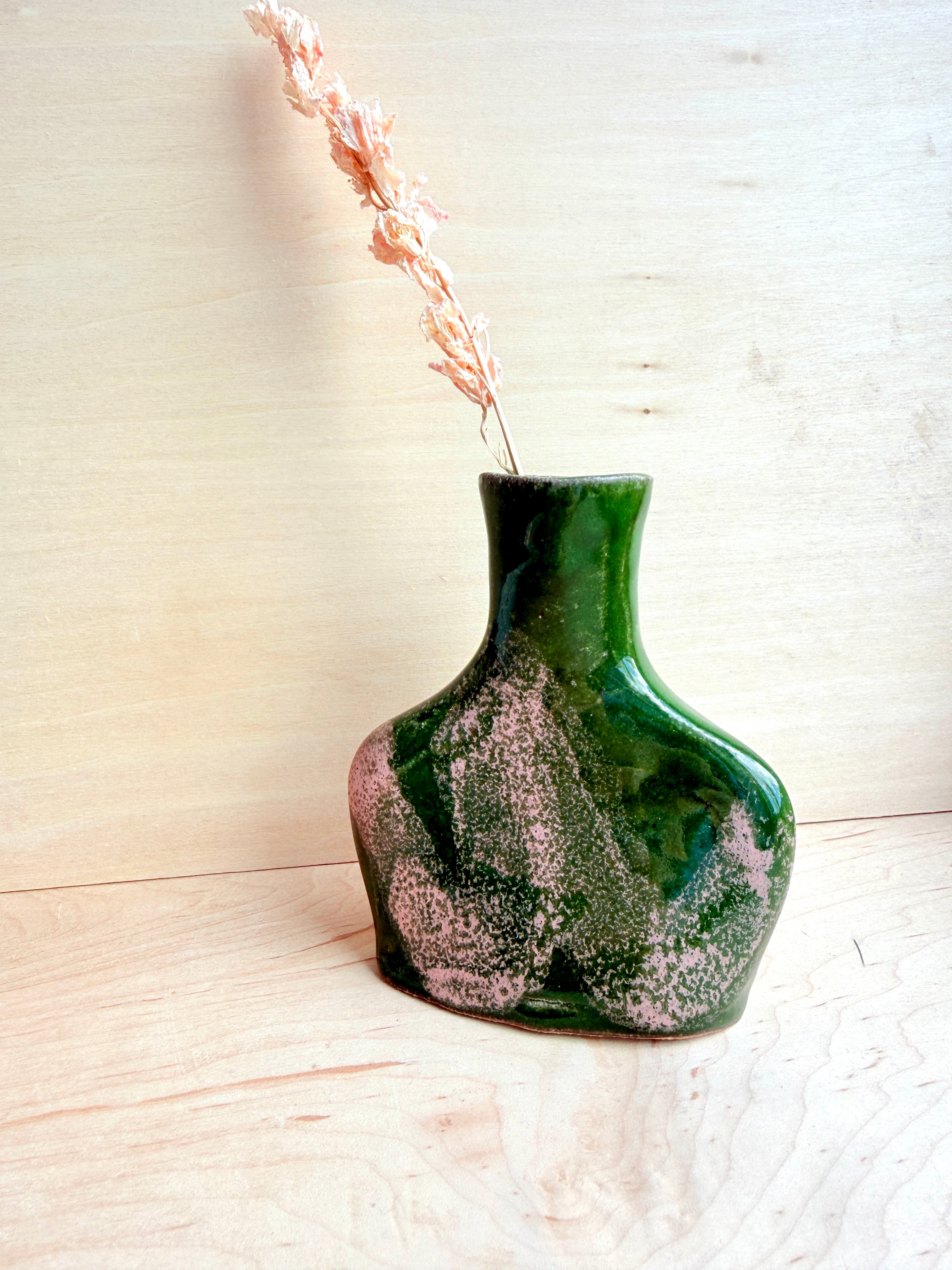 White & Pink / Green & Pink Ceramic Bud Vase — Handbuilt Stoneware
