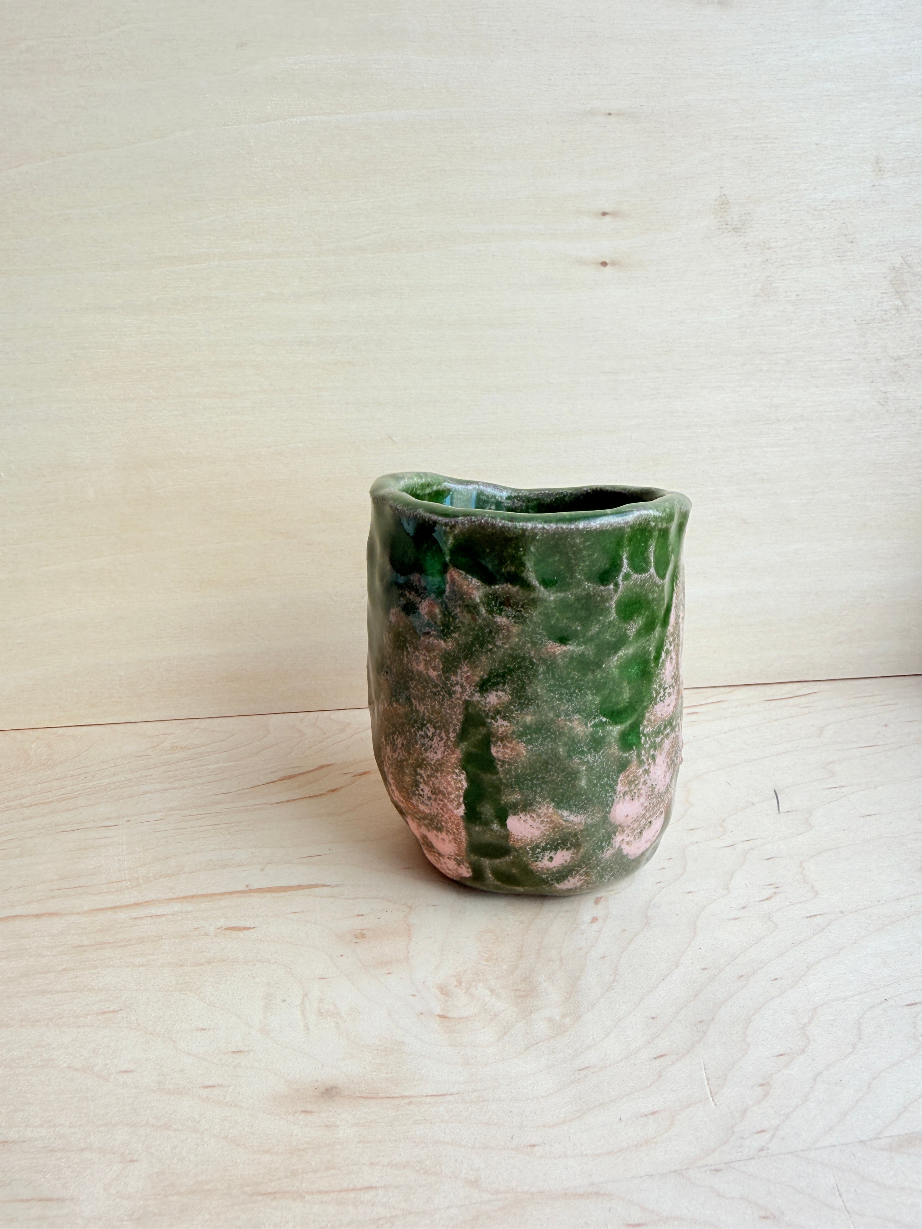 Green & Pink Ceramic Wall Planter — Handbuilt Stoneware Pocket Planter