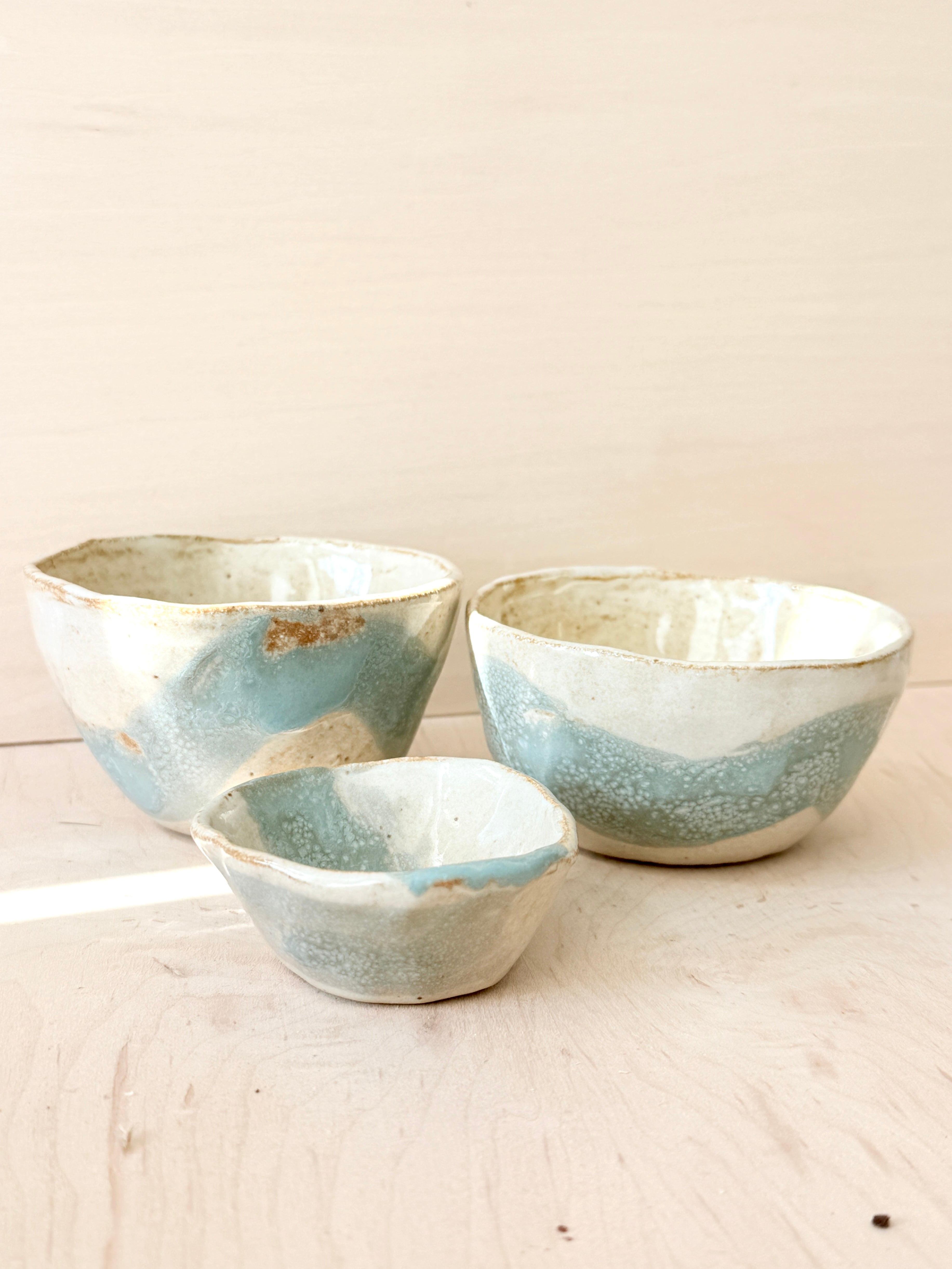 Blue & White Ceramic Trinket Dish — Handbuilt Stoneware Salt Cellar