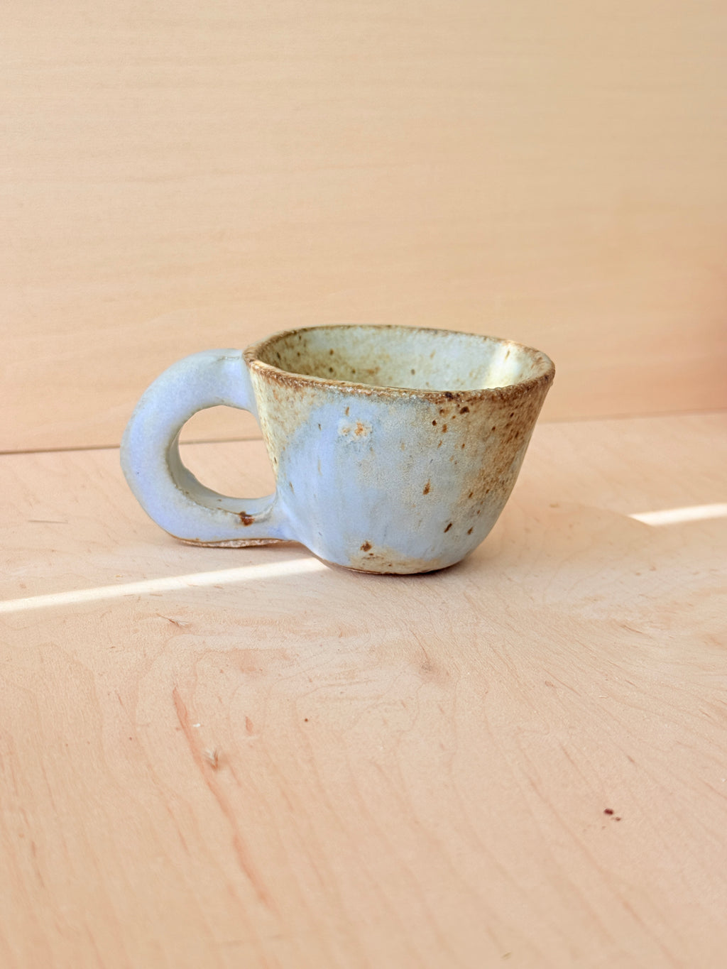 Lavender & White Ceramic Cup — Handbuilt Stoneware with Loop Handle