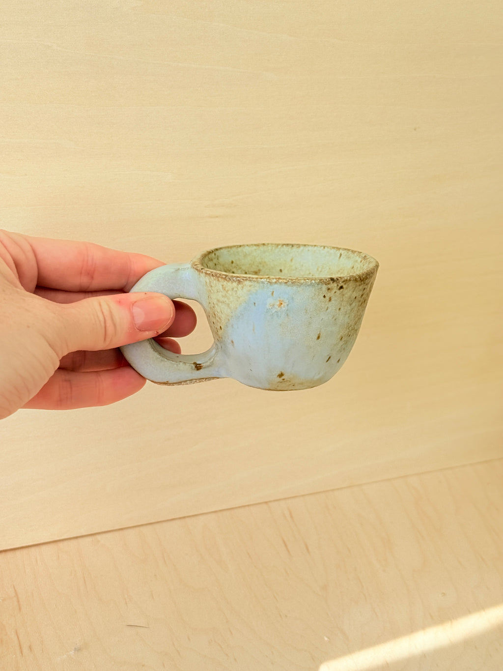 Lavender & White Ceramic Cup — Handbuilt Stoneware with Loop Handle