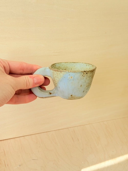 Lavender & White Ceramic Cup — Handbuilt Stoneware with Loop Handle