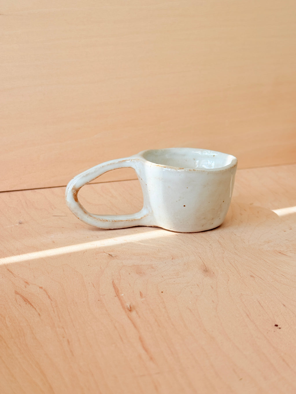 White Ceramic Espresso Cup — Handbuilt Stoneware with Long Loop Handle, 5.5 oz