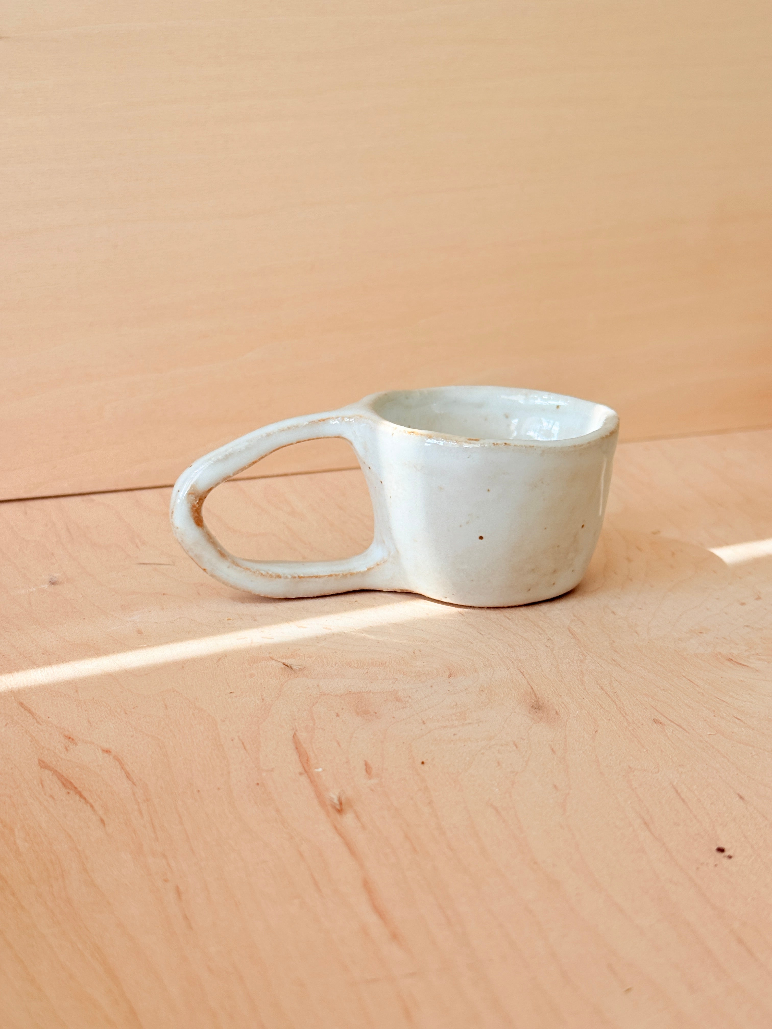 White Ceramic Espresso Cup — Handbuilt Stoneware with Long Loop Handle, 5.5 oz