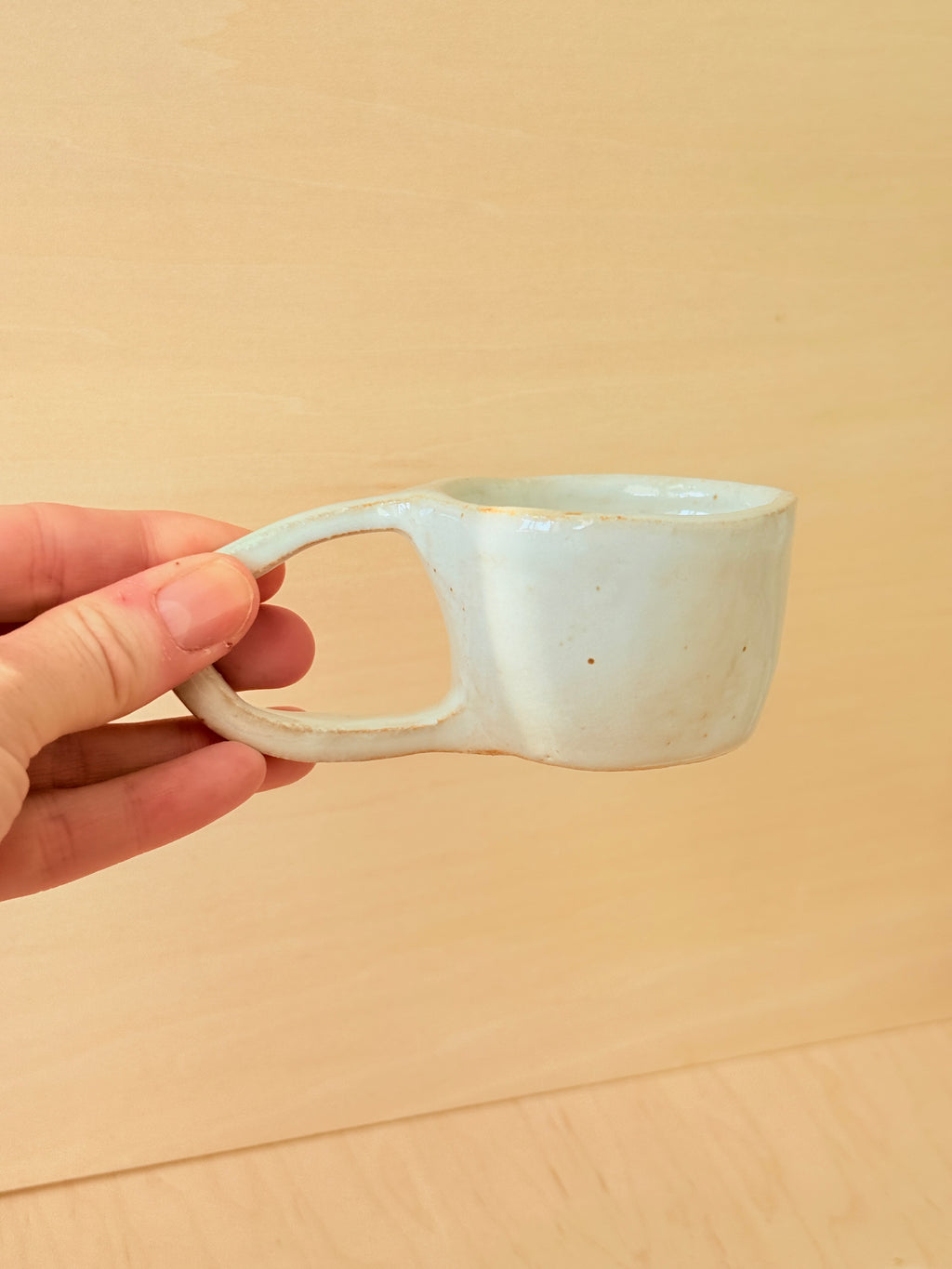 White Ceramic Espresso Cup — Handbuilt Stoneware with Long Loop Handle, 5.5 oz