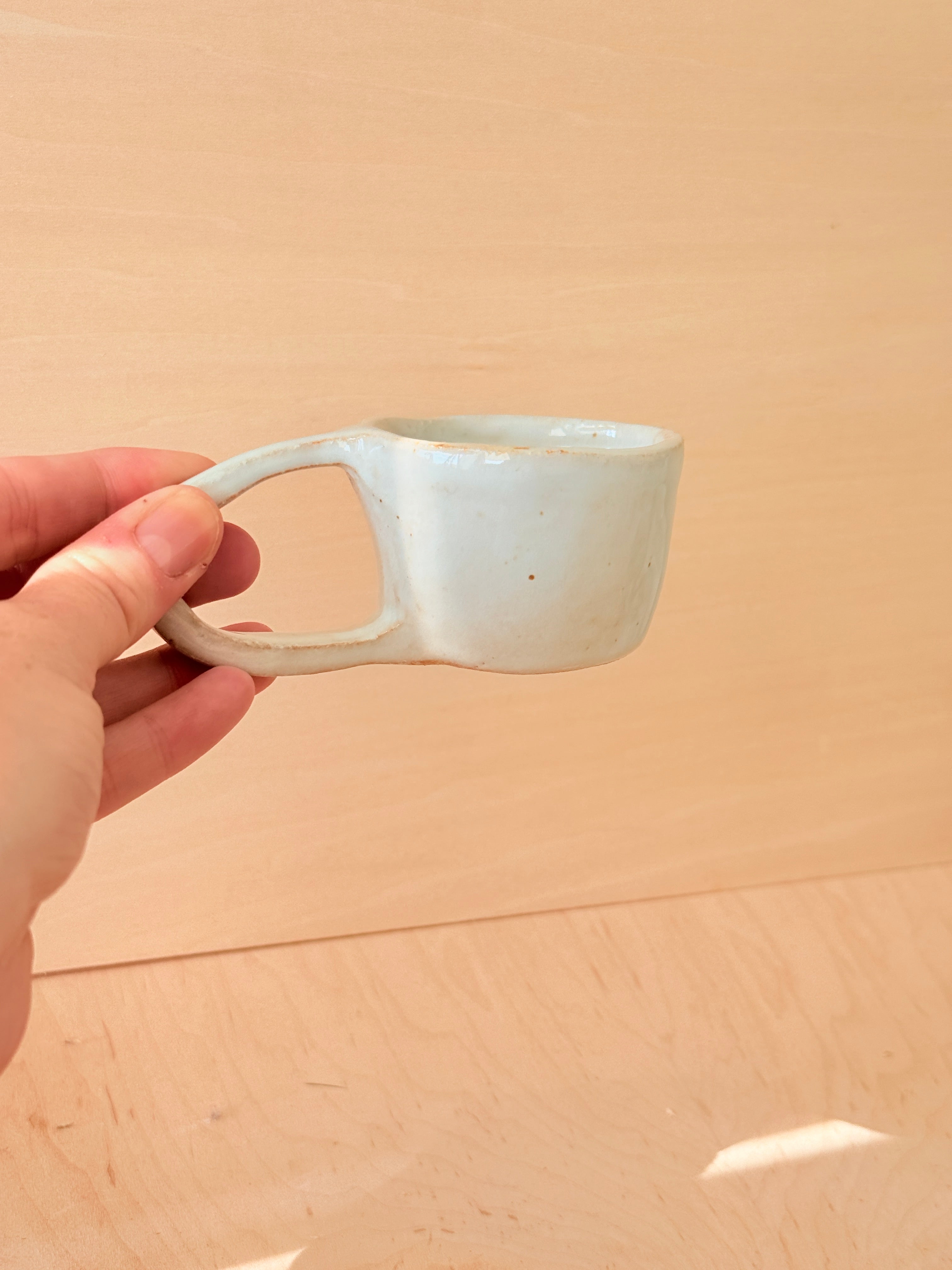 White Ceramic Espresso Cup — Handbuilt Stoneware with Long Loop Handle, 5.5 oz