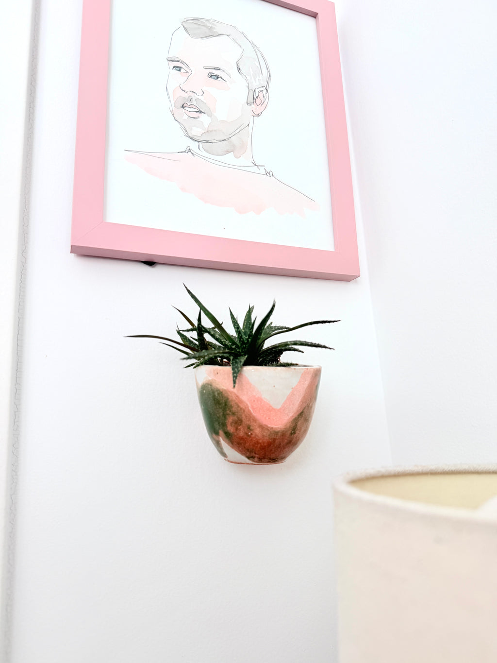 White & Pink / Green & Pink Ceramic Wall Planter — Handbuilt Stoneware