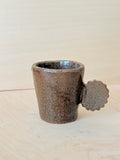 Brown Stoneware Espresso Cup — Handbuilt Ceramic with Flower Handle, 3 oz